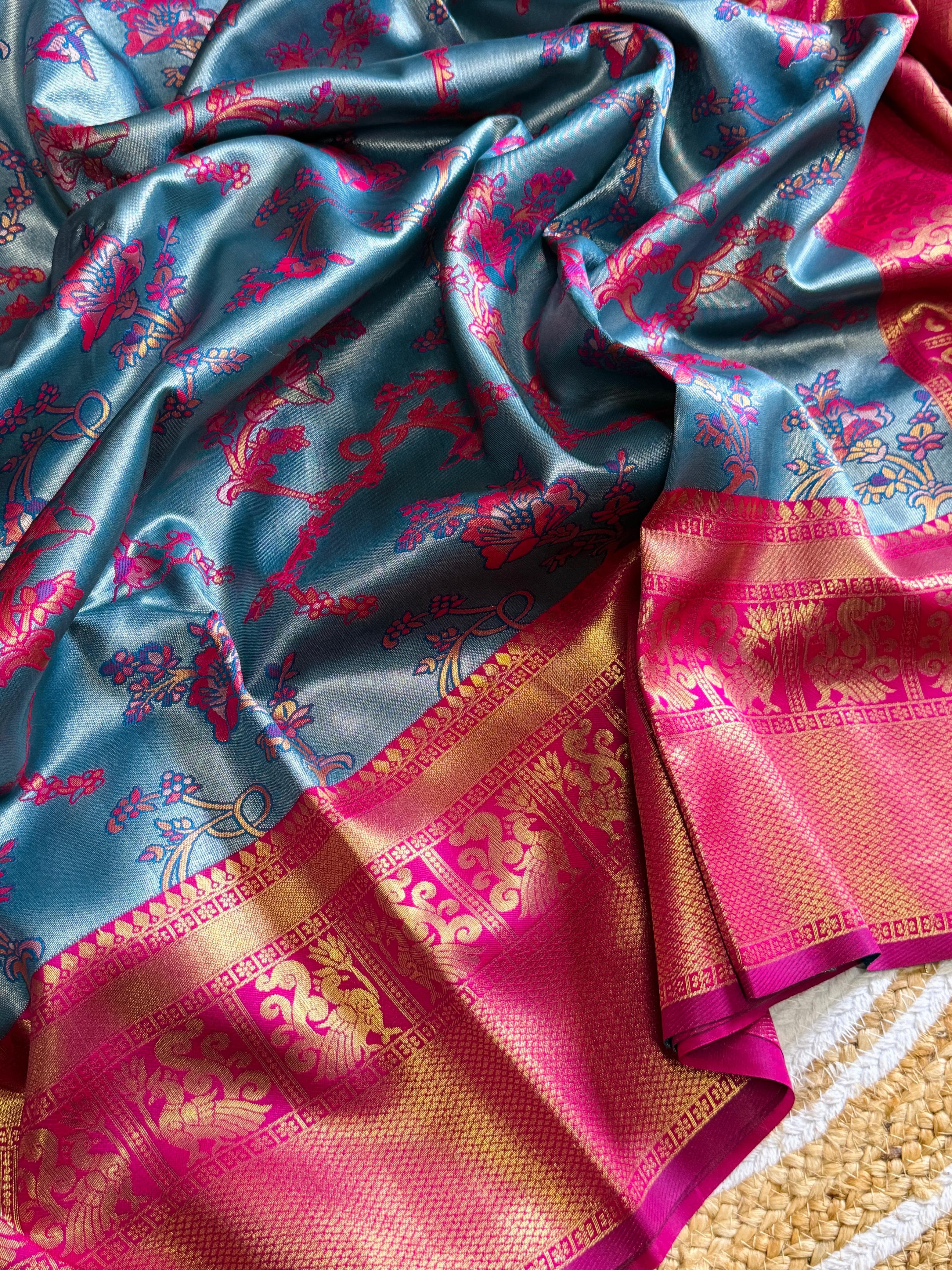 Moonstone Blue Soft Tissue Silk Saree