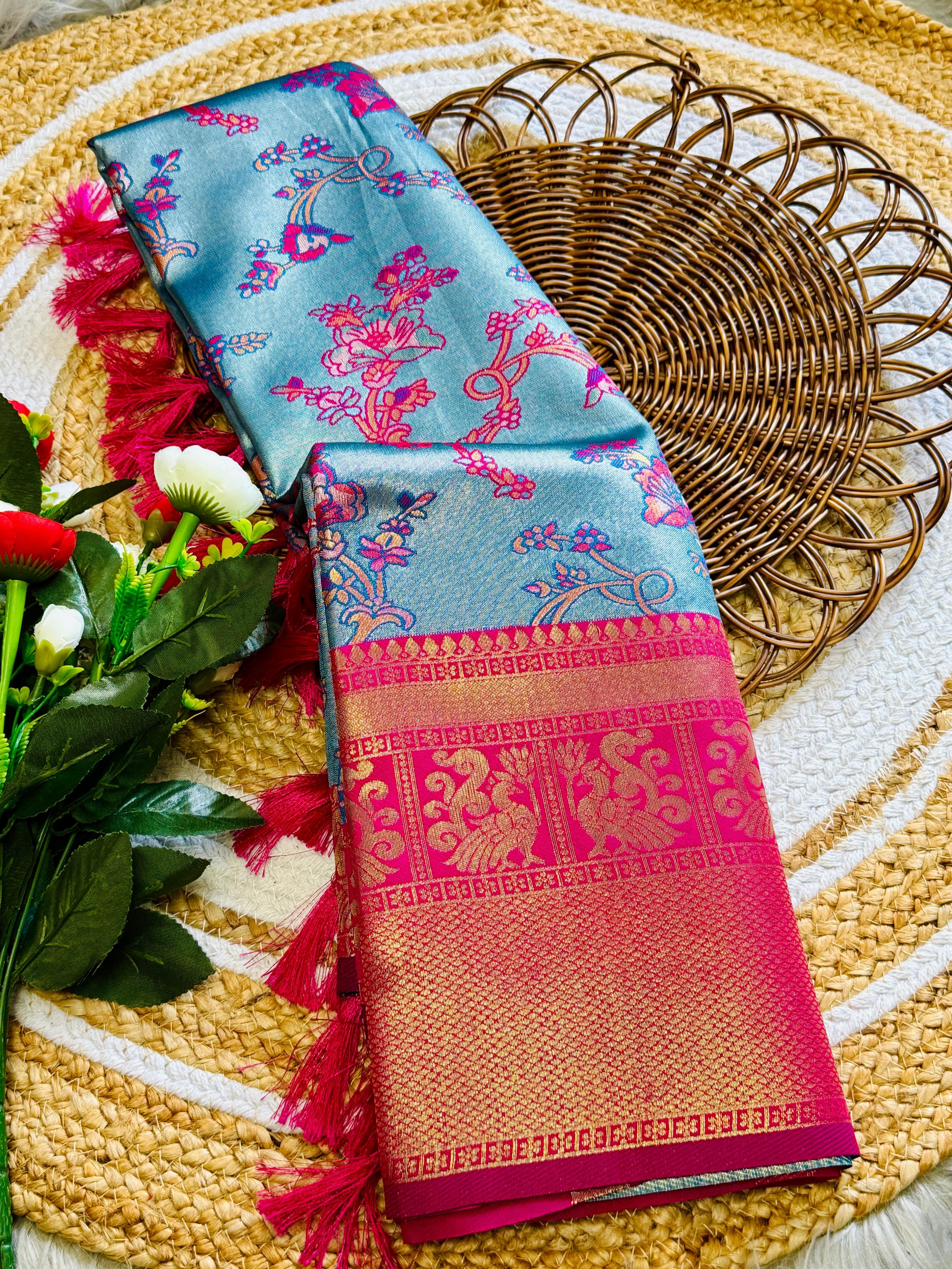 Moonstone Blue Soft Tissue Silk Saree