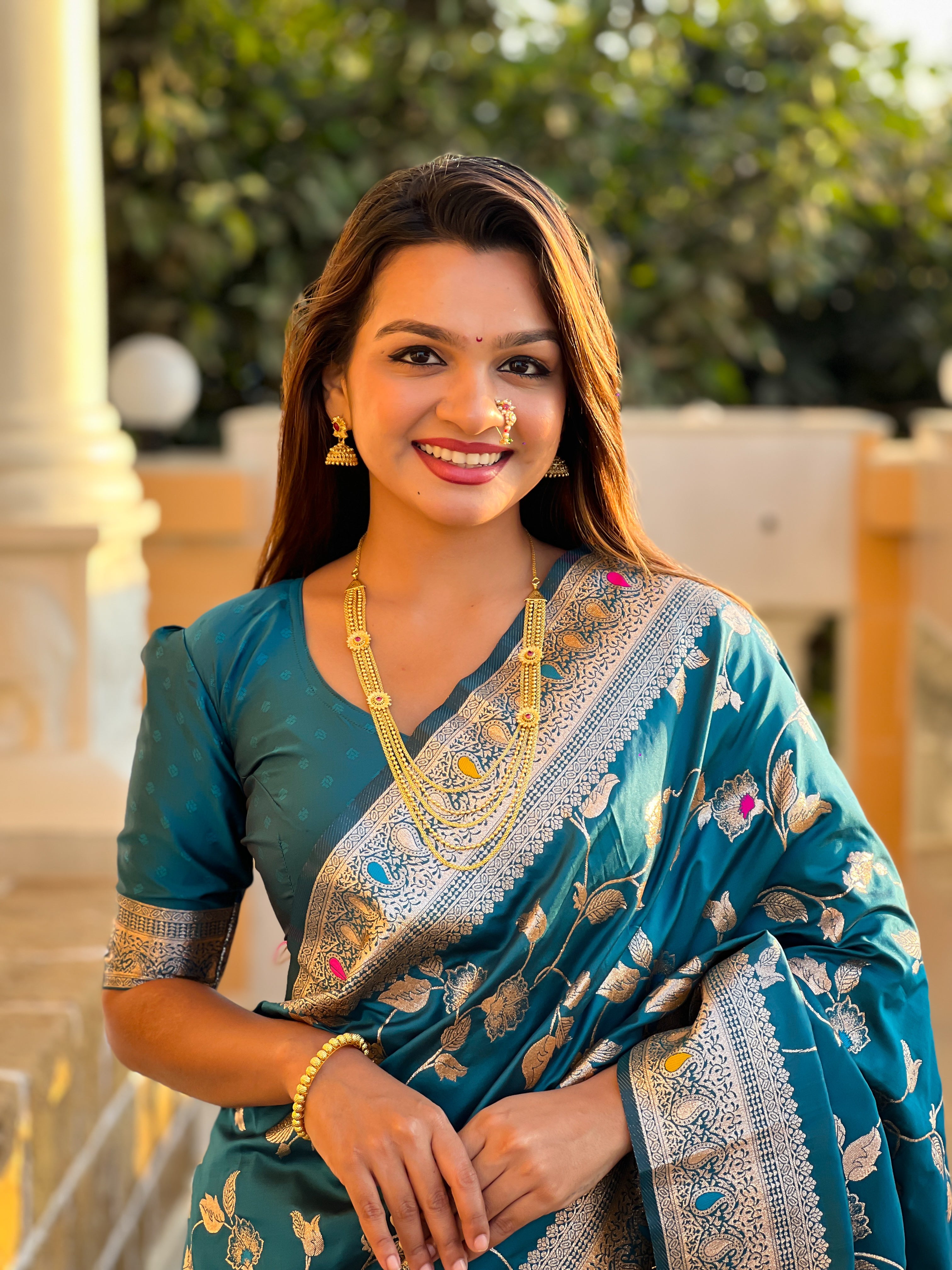 Morpich Zari Embroidered Banarasi Silk Saree