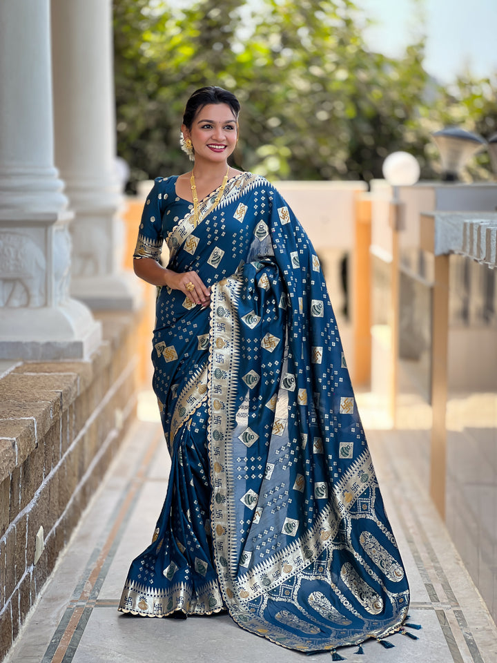 Morpitch Swastik Dolla Silk Saree Heavy Meenakari Kalash Design