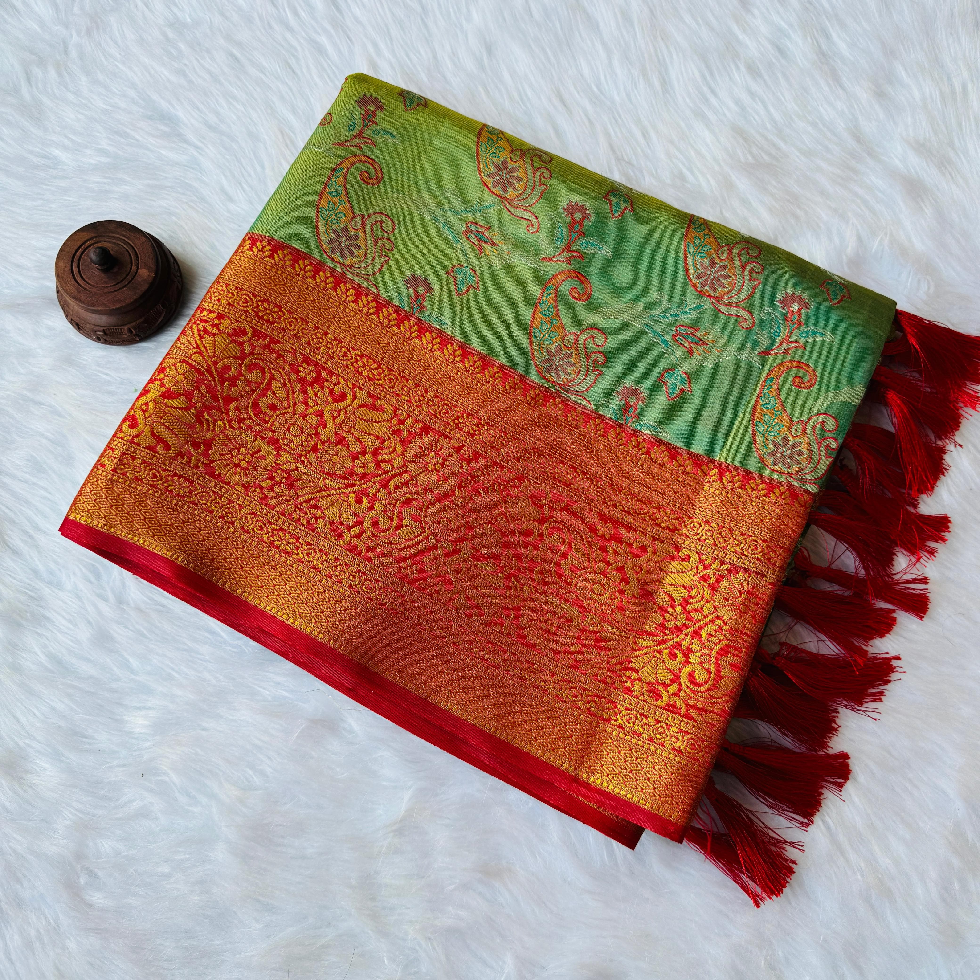 Muddy Green Dharmavaram Soft Banarsi Tissue Saree