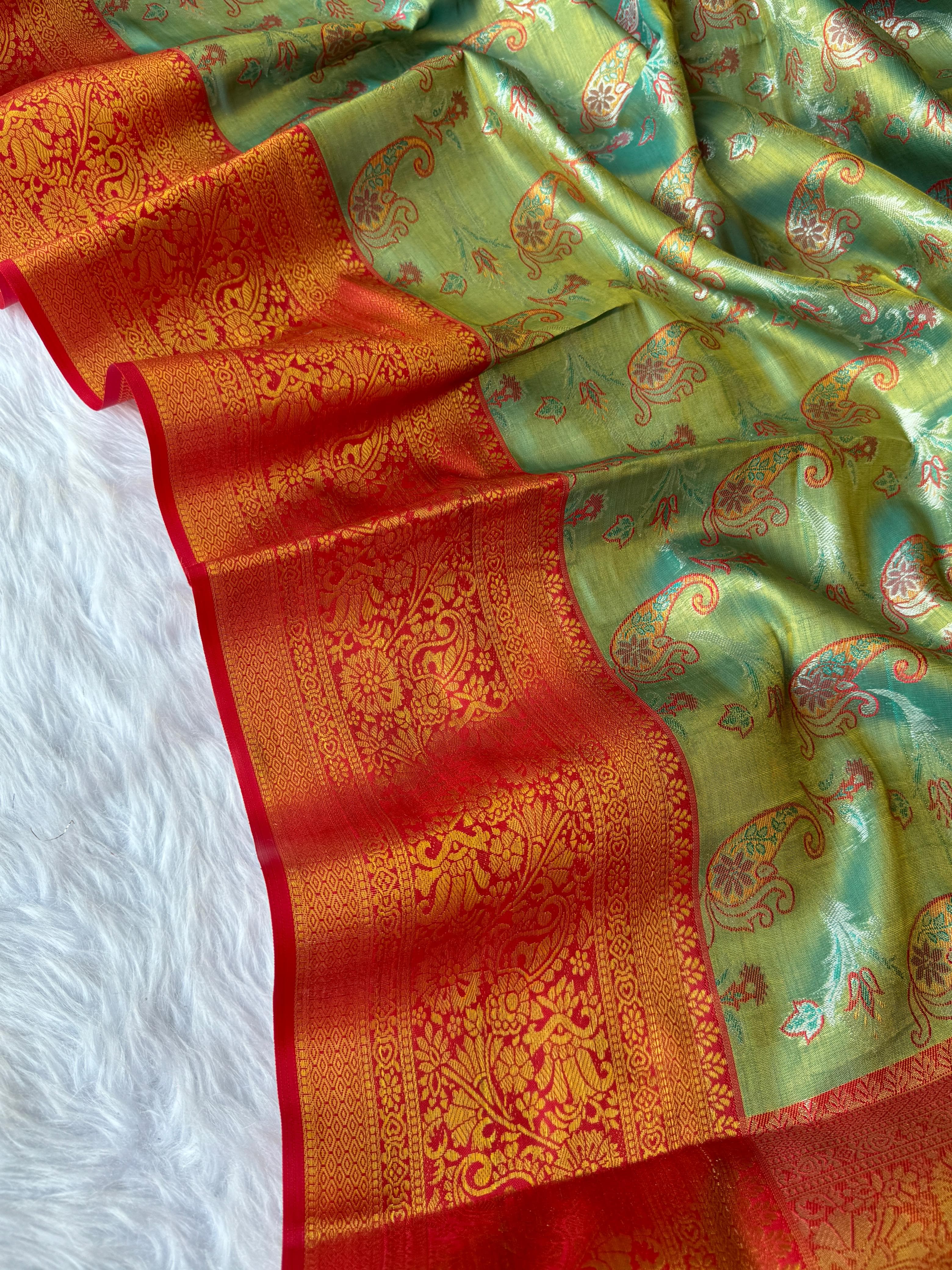 Muddy Green Dharmavaram Soft Banarsi Tissue Saree