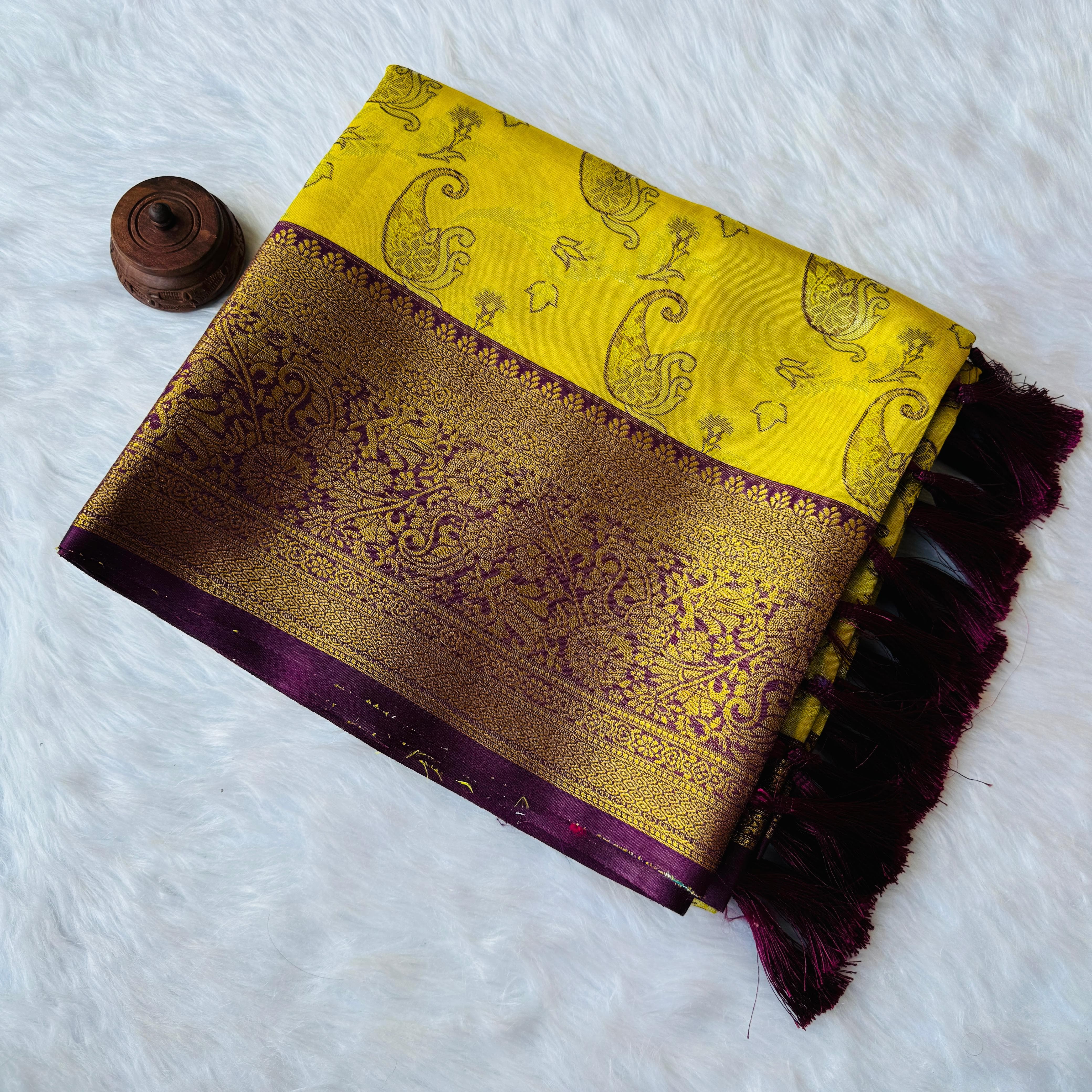 Muddy Yellow Dharmavaram Soft Banarsi Tissue Saree