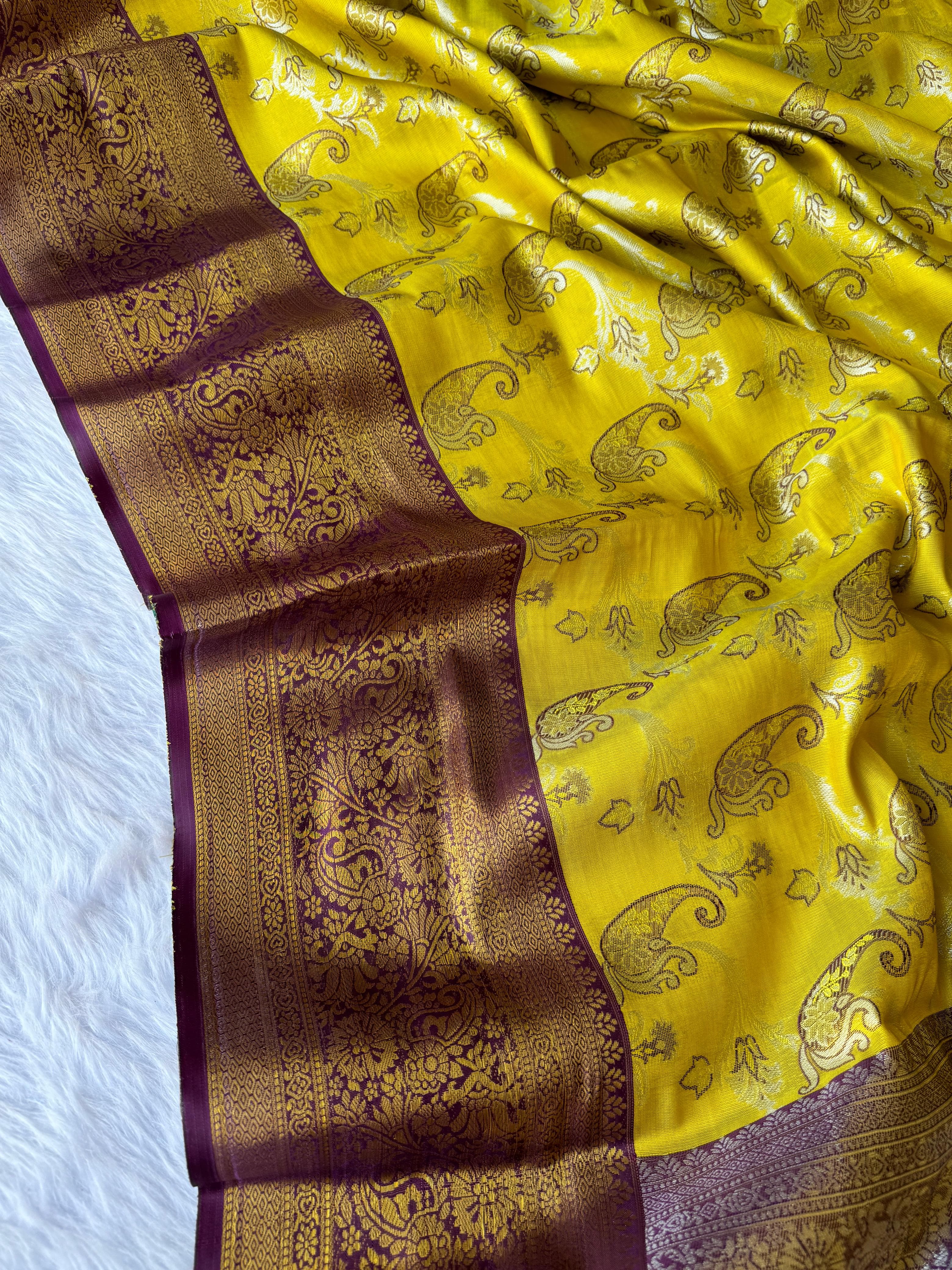 Muddy Yellow Dharmavaram Soft Banarsi Tissue Saree