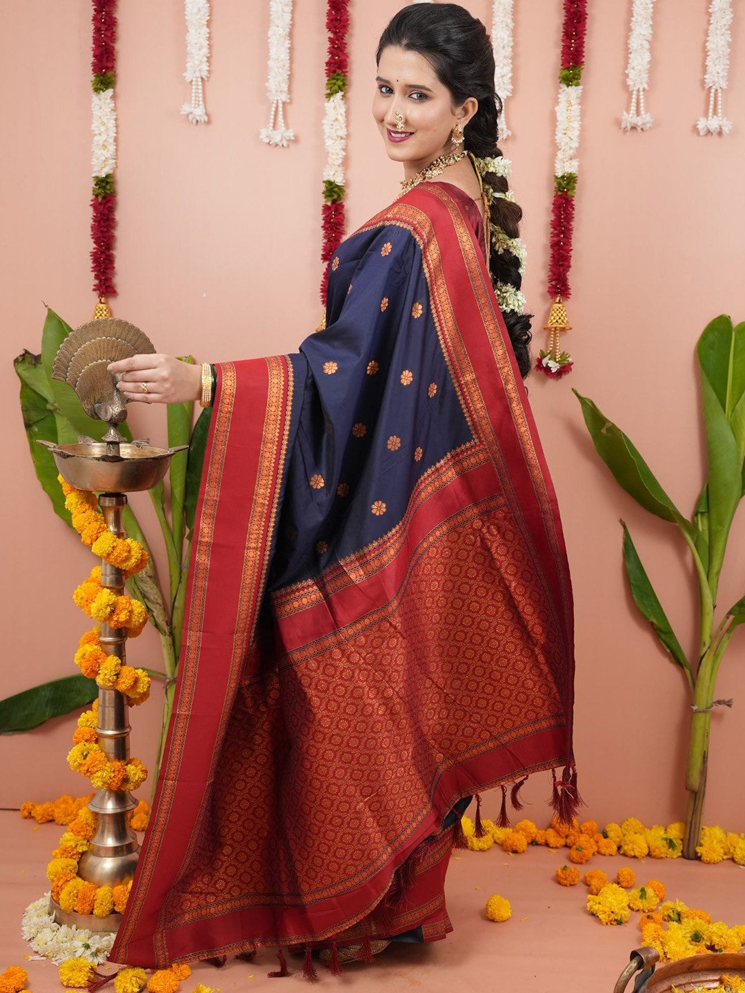 Navy Blue Woven Design Zari Pure Banarasi Silk Saree