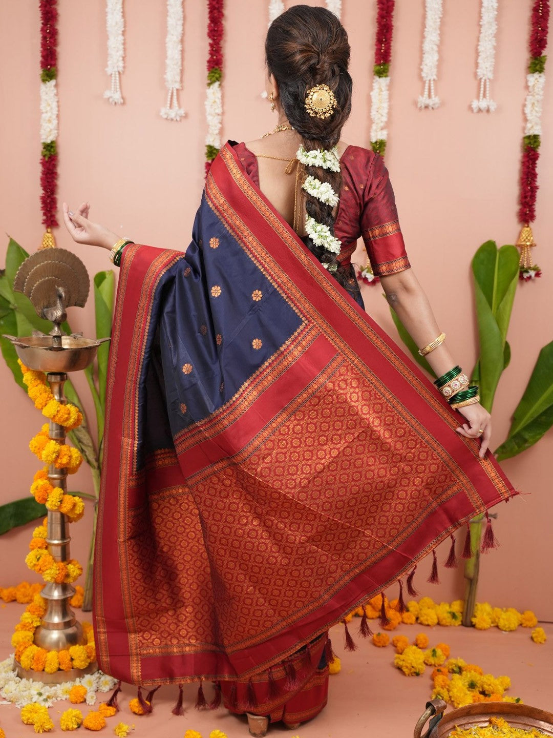 Navy Blue Woven Design Zari Pure Banarasi Silk Saree