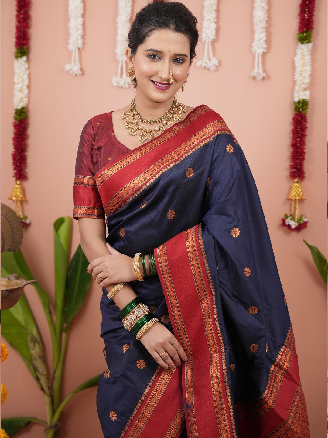 Navy Blue Woven Design Zari Pure Banarasi Silk Saree