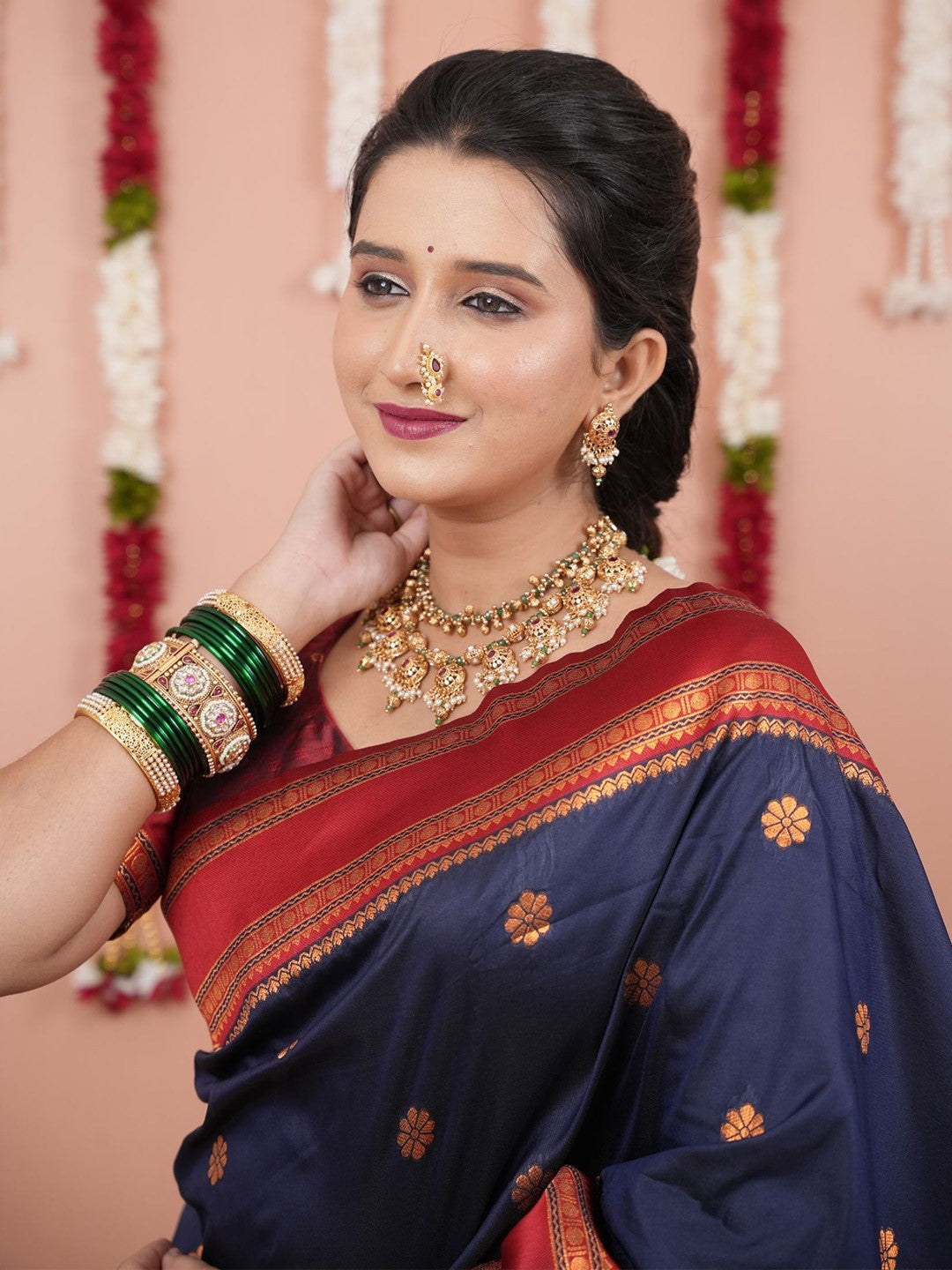 Navy Blue Woven Design Zari Pure Banarasi Silk Saree