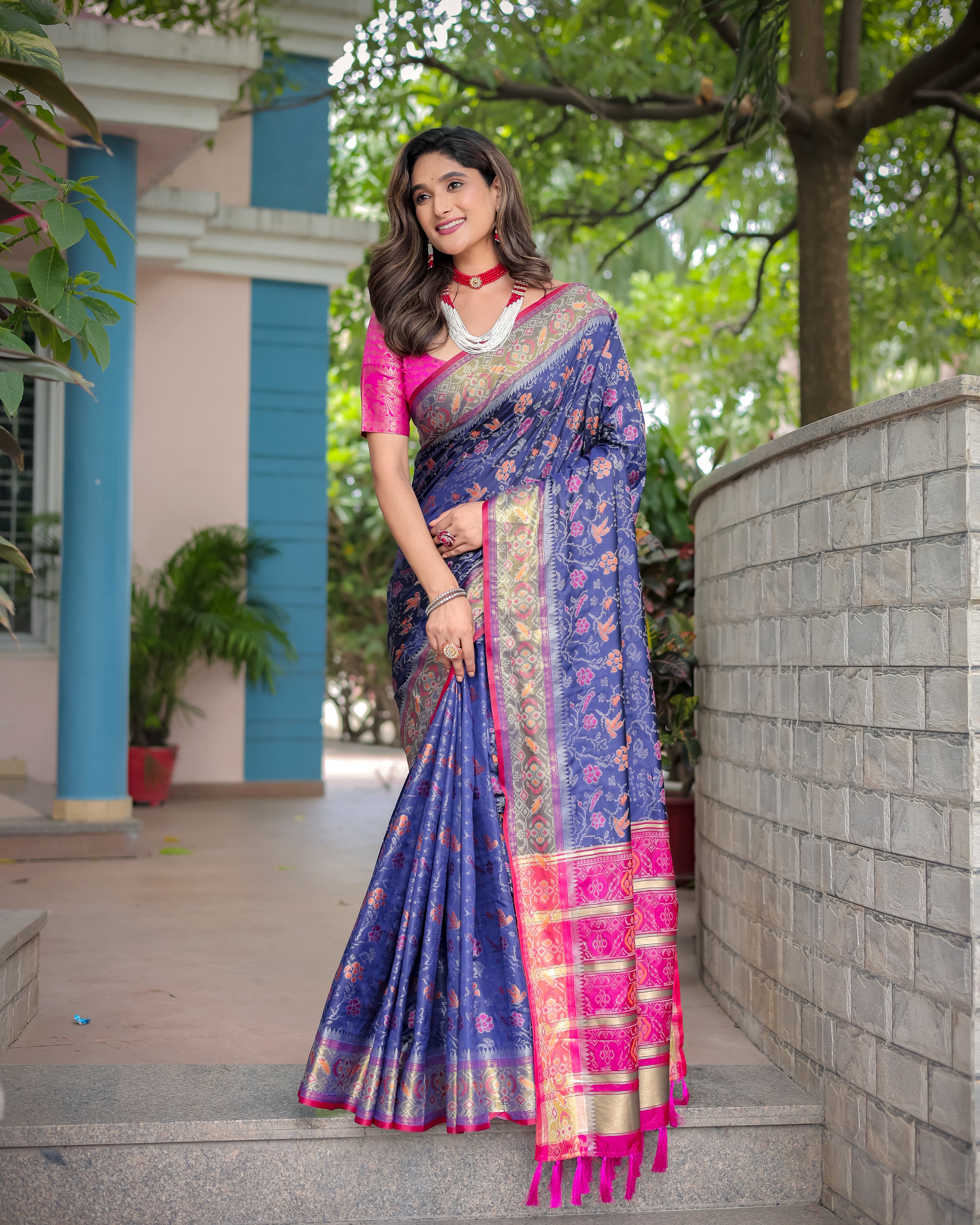 Navy Blue Banarasi Patola Soft Silk Saree