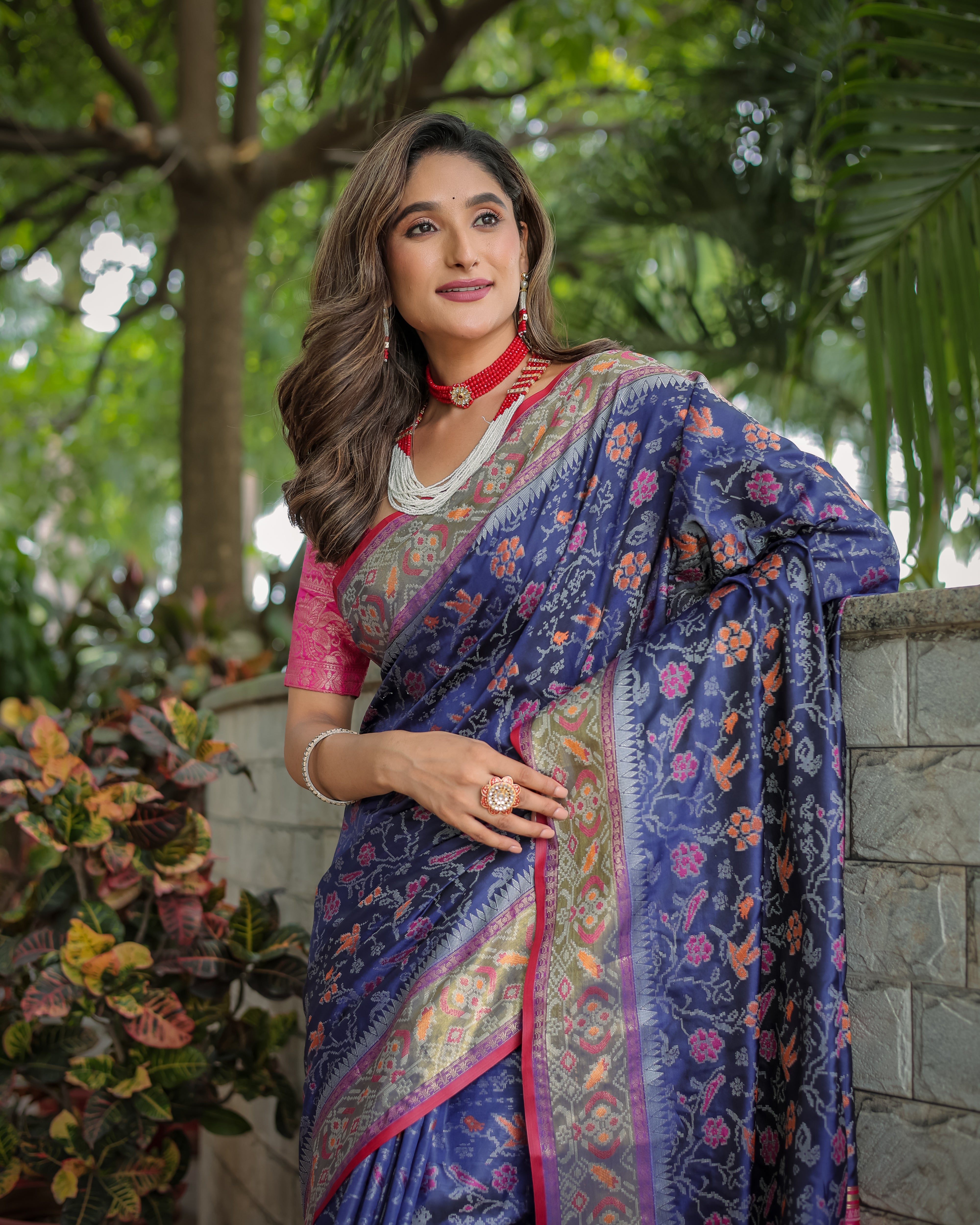 Navy Blue Banarasi Patola Soft Silk Saree