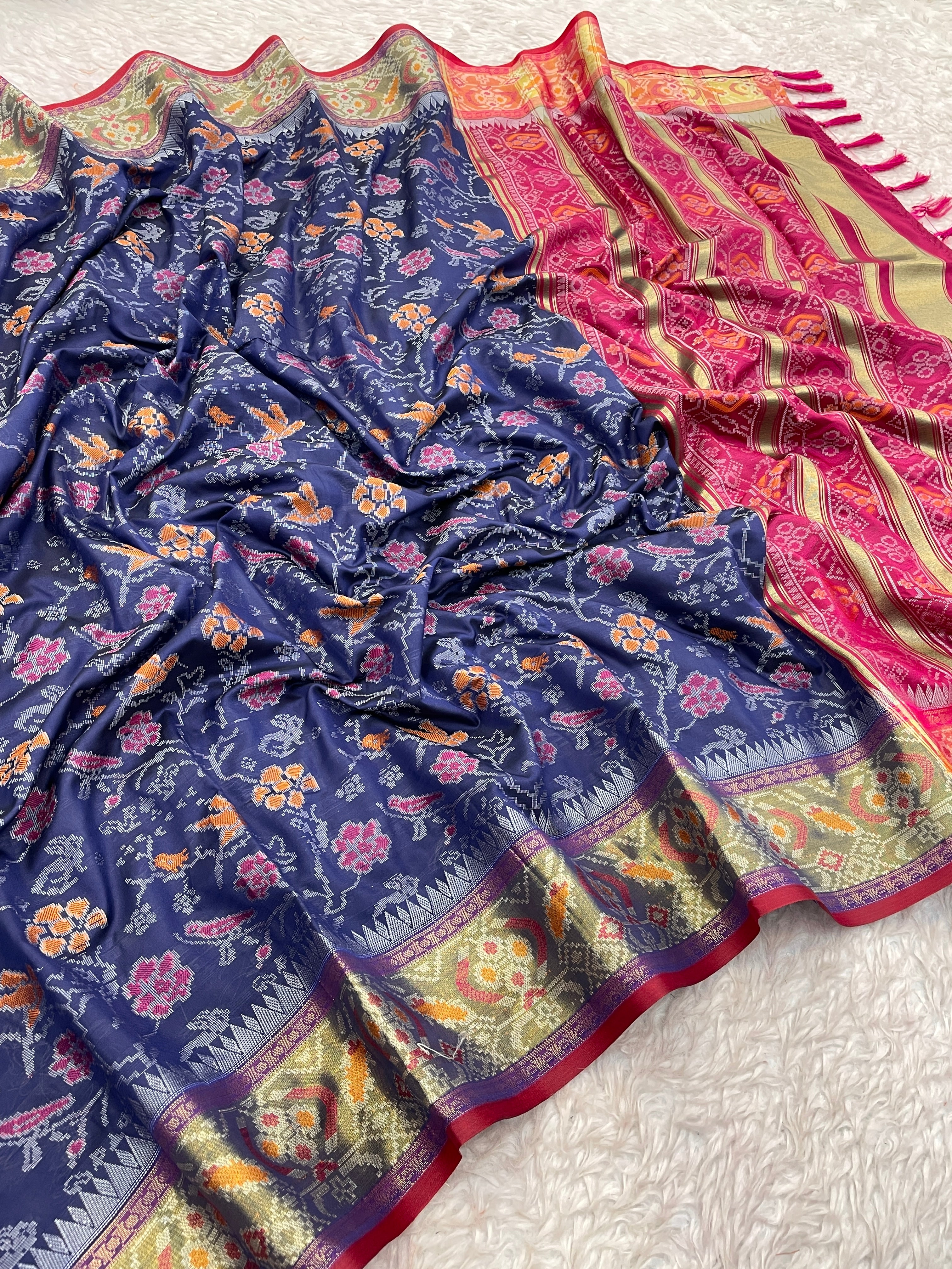 Navy Blue Banarasi Patola Soft Silk Saree