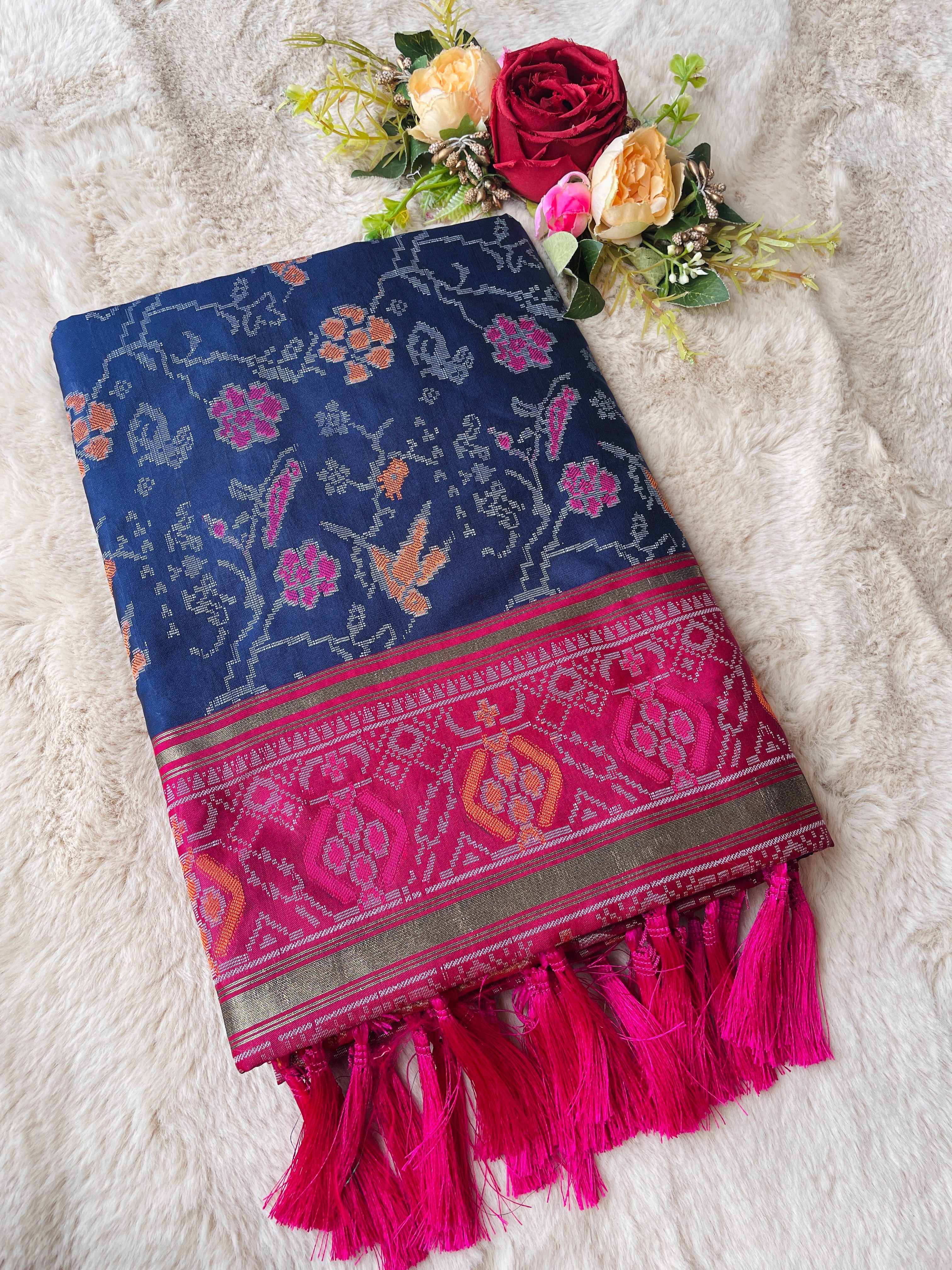 Navy Blue Banarasi Patola Soft Silk Saree