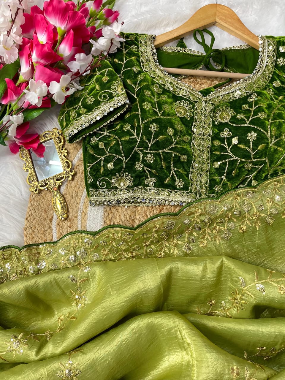 Nazrat Gold Crush Saree with Heavy Embroidery