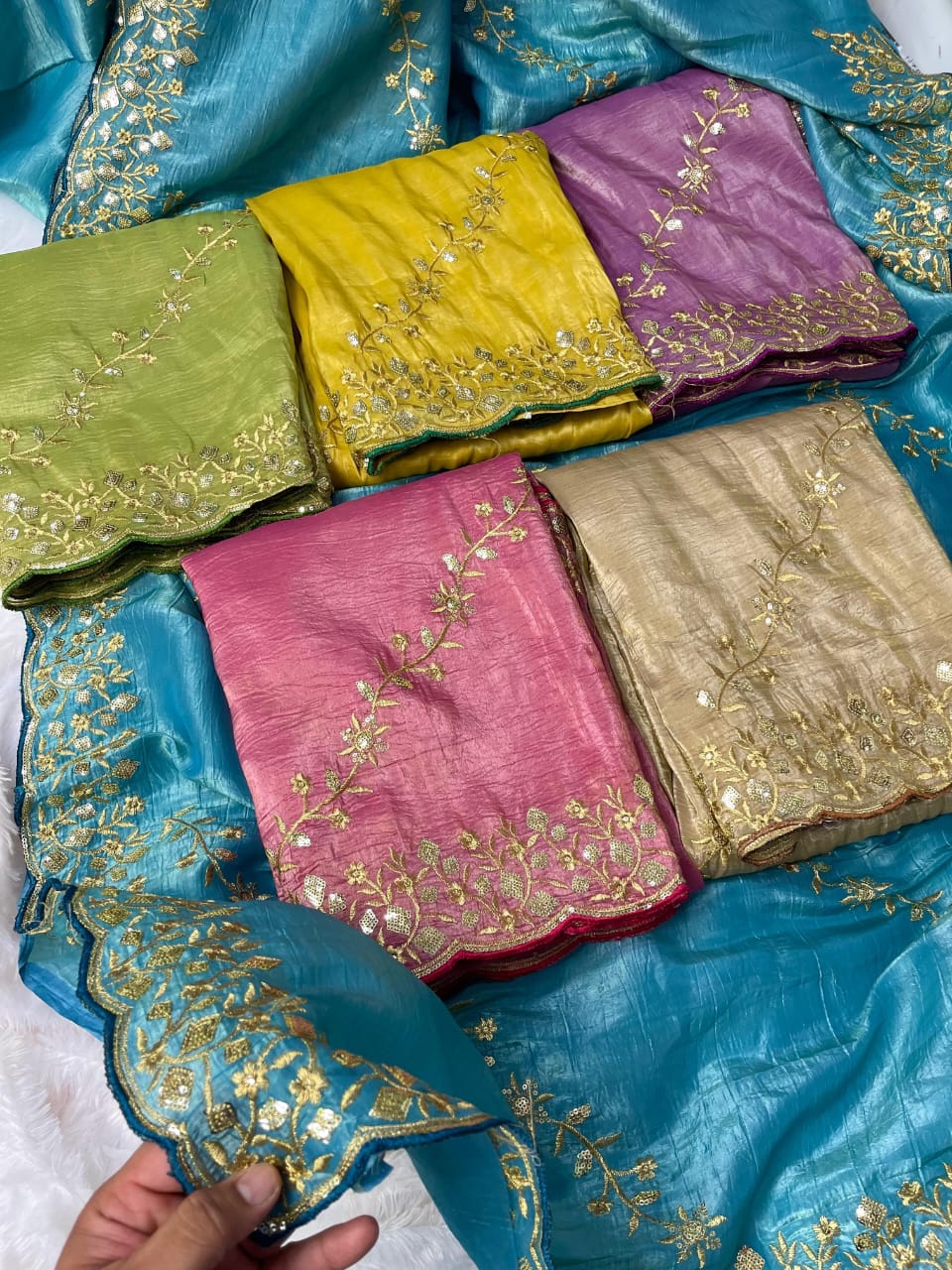 Nazrat Gold Crush Saree with Heavy Embroidery