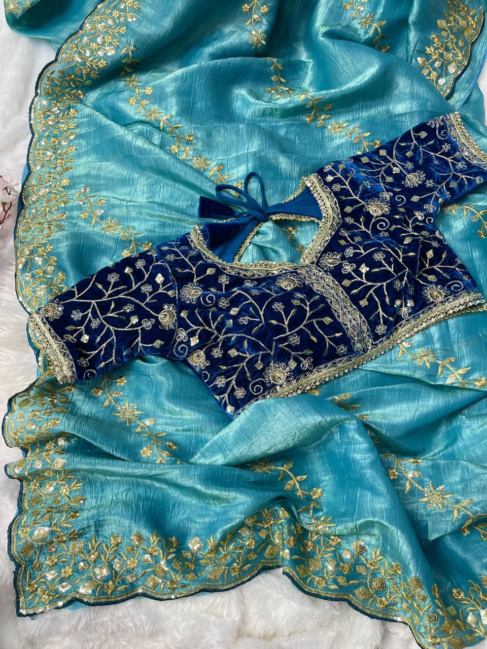 Nazrat Gold Crush Saree with Heavy Embroidery