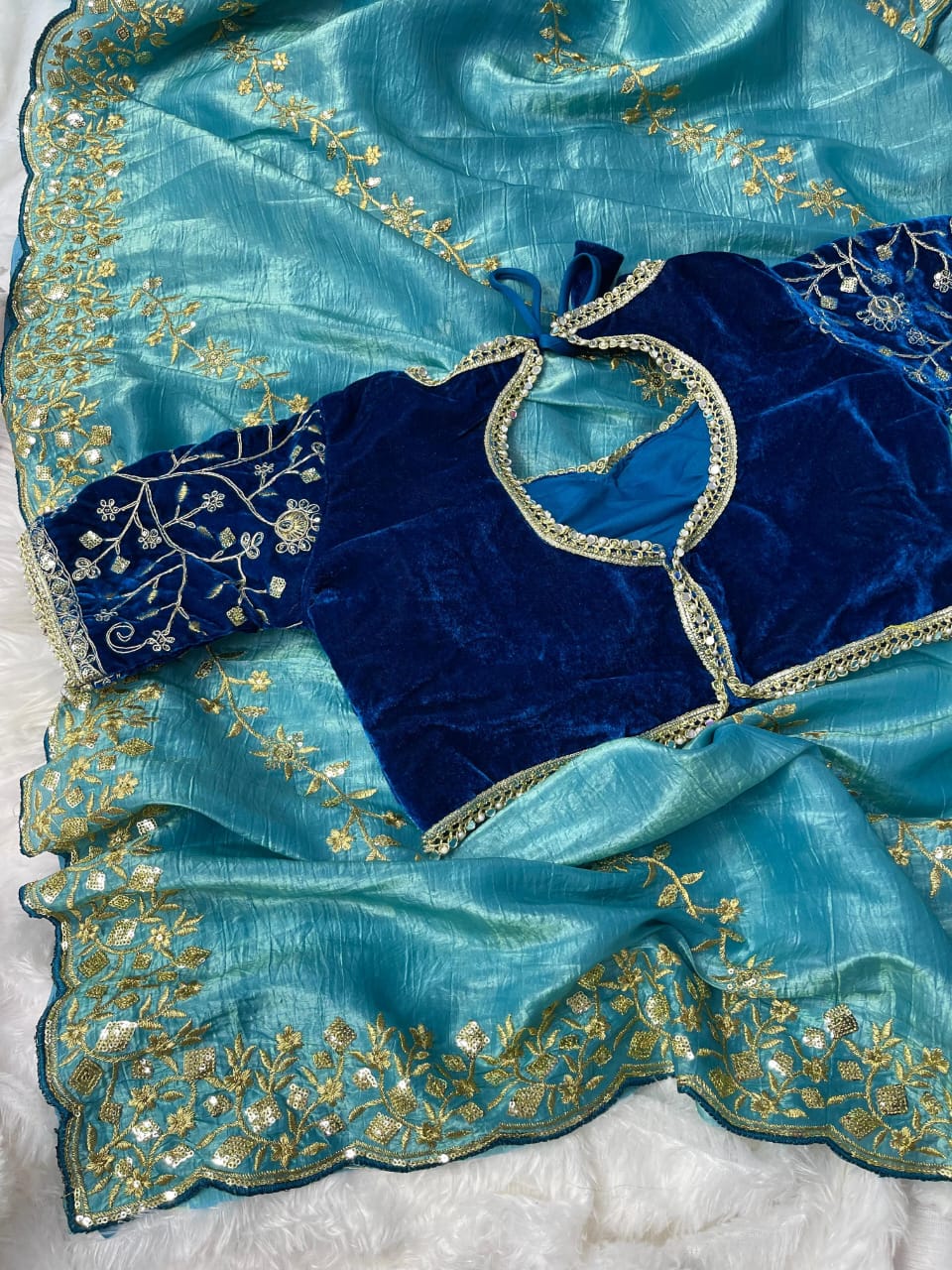 Nazrat Gold Crush Saree with Heavy Embroidery