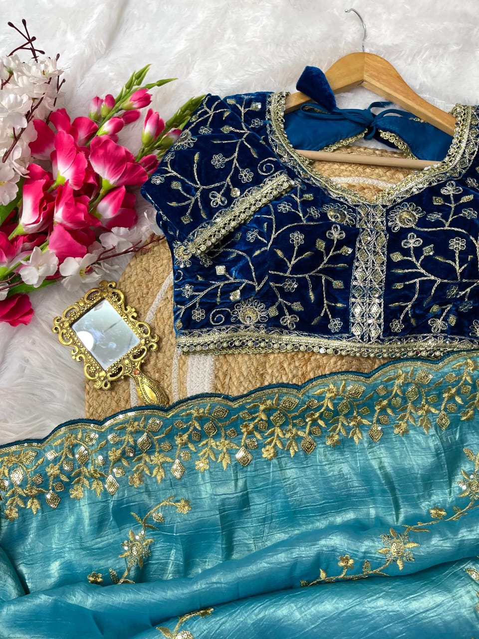 Nazrat Gold Crush Saree with Heavy Embroidery