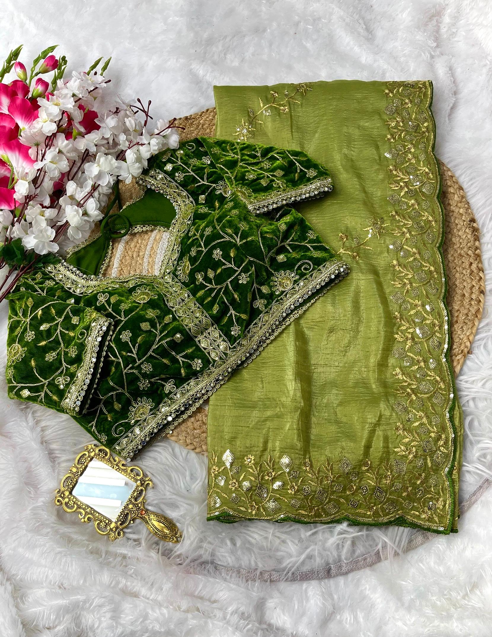 Nazrat Gold Crush Saree with Heavy Embroidery