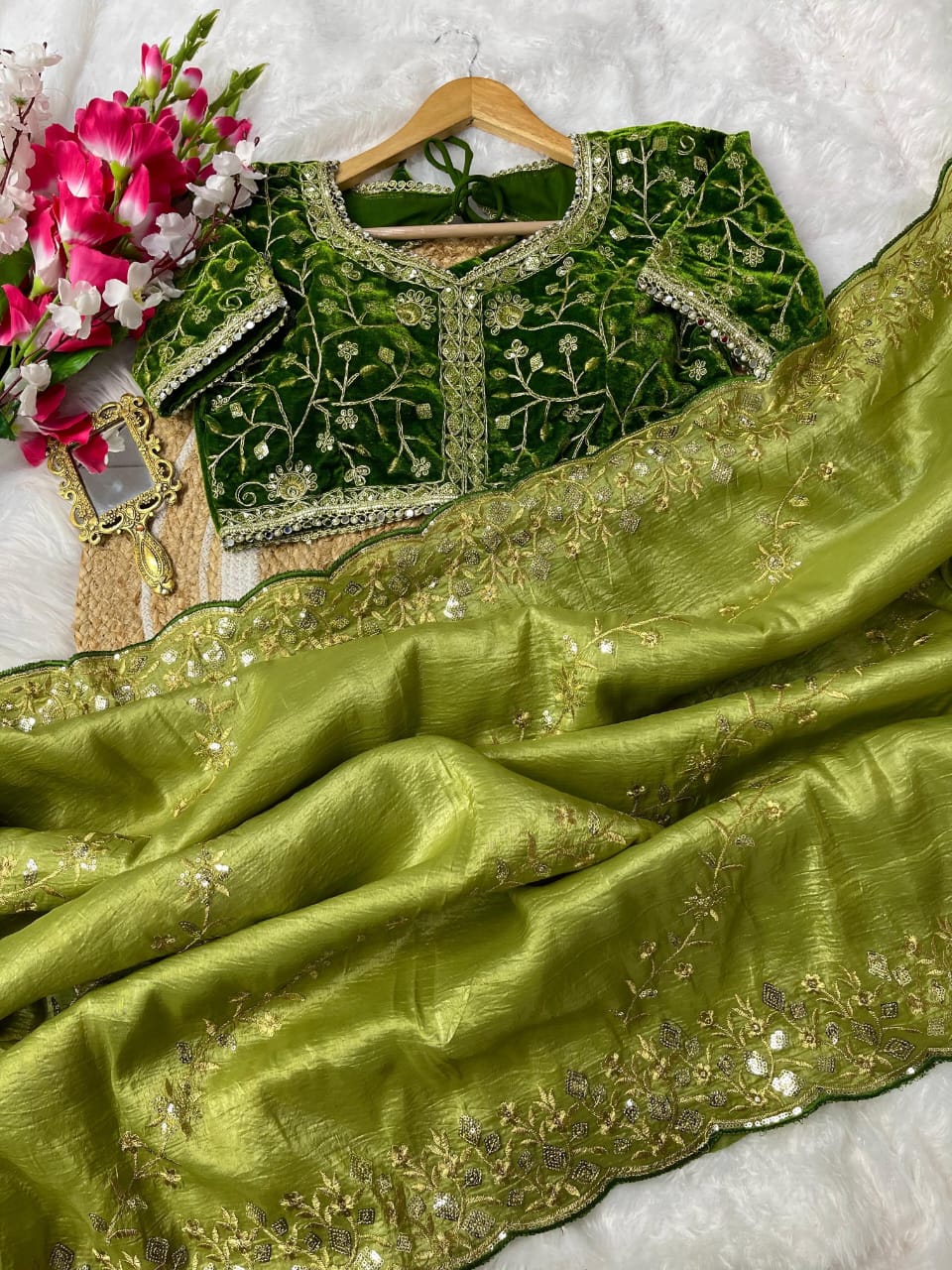 Nazrat Gold Crush Saree with Heavy Embroidery