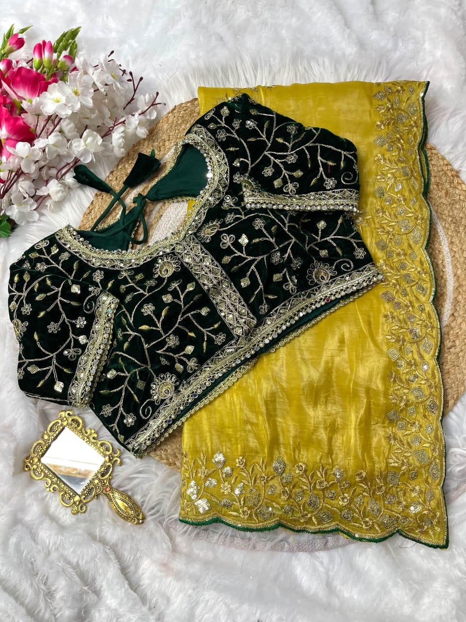 Nazrat Gold Crush Saree with Heavy Embroidery
