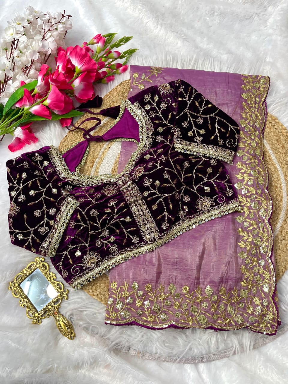 Nazrat Gold Crush Saree with Heavy Embroidery