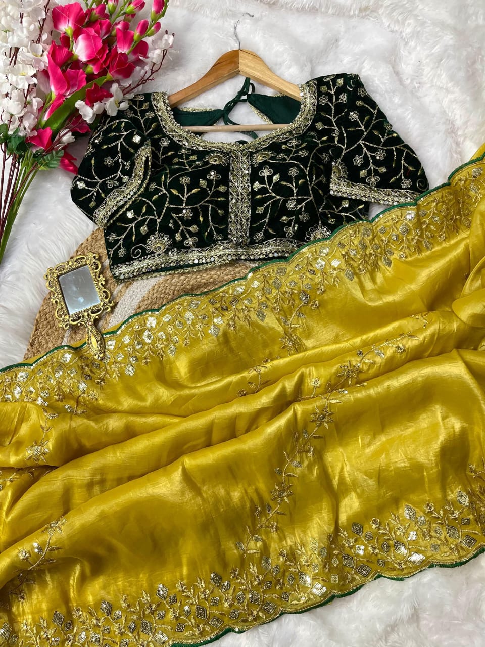 Nazrat Gold Crush Saree with Heavy Embroidery