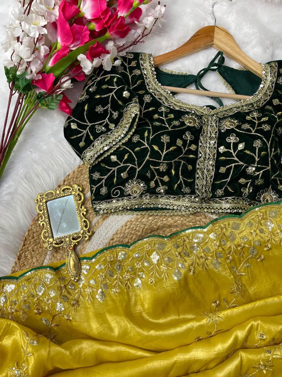 Nazrat Gold Crush Saree with Heavy Embroidery