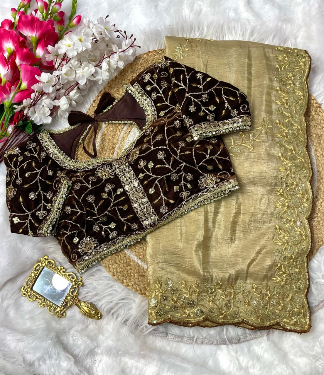 Nazrat Gold Crush Saree with Heavy Embroidery
