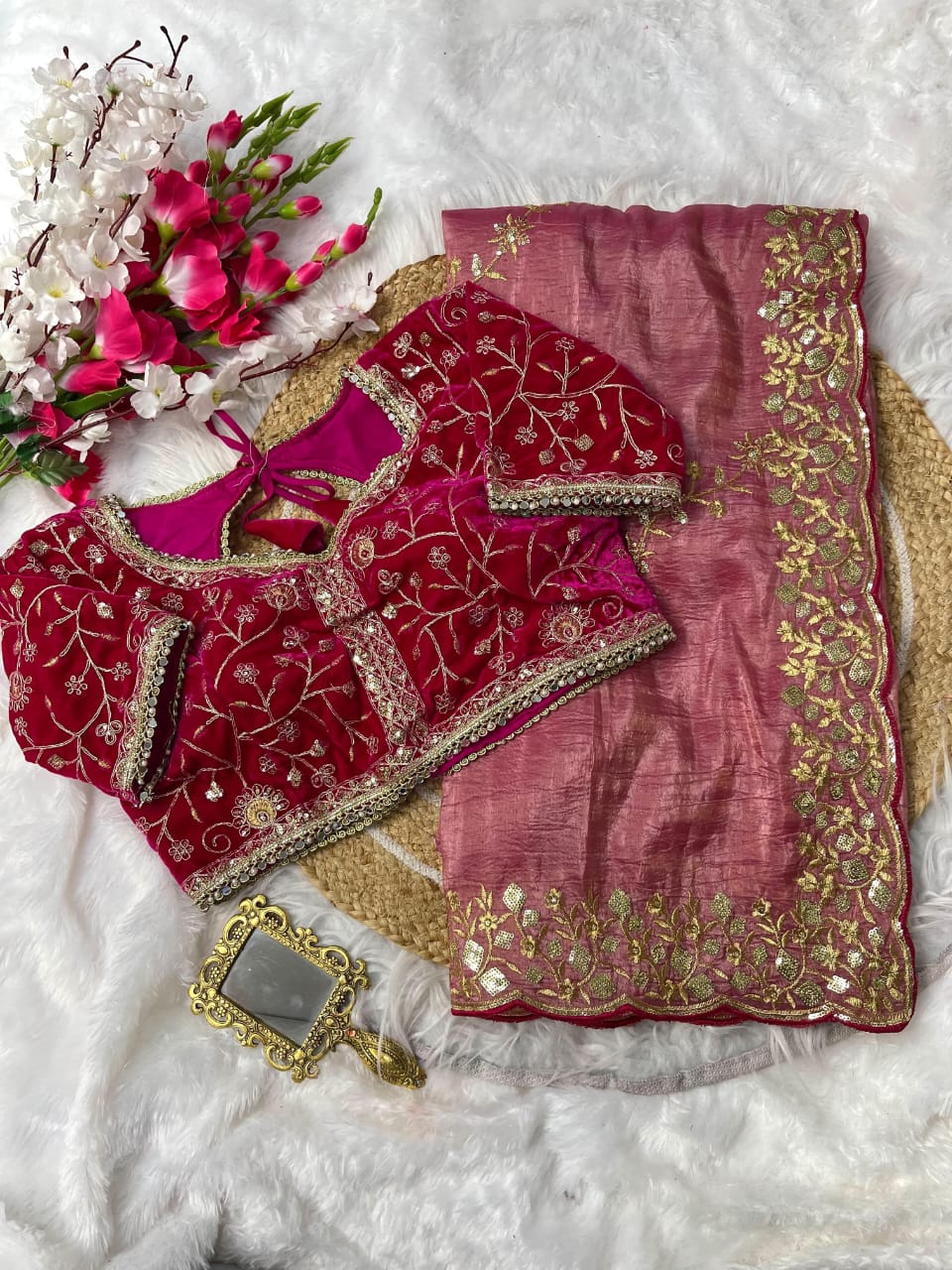 Nazrat Gold Crush Saree with Heavy Embroidery