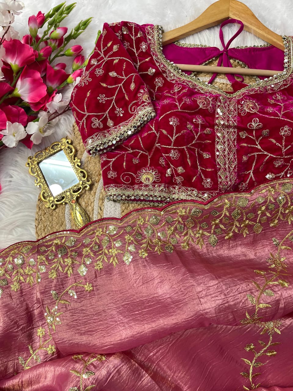 Nazrat Gold Crush Saree with Heavy Embroidery