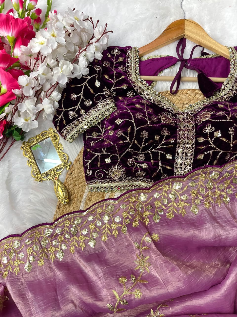 Nazrat Gold Crush Saree with Heavy Embroidery