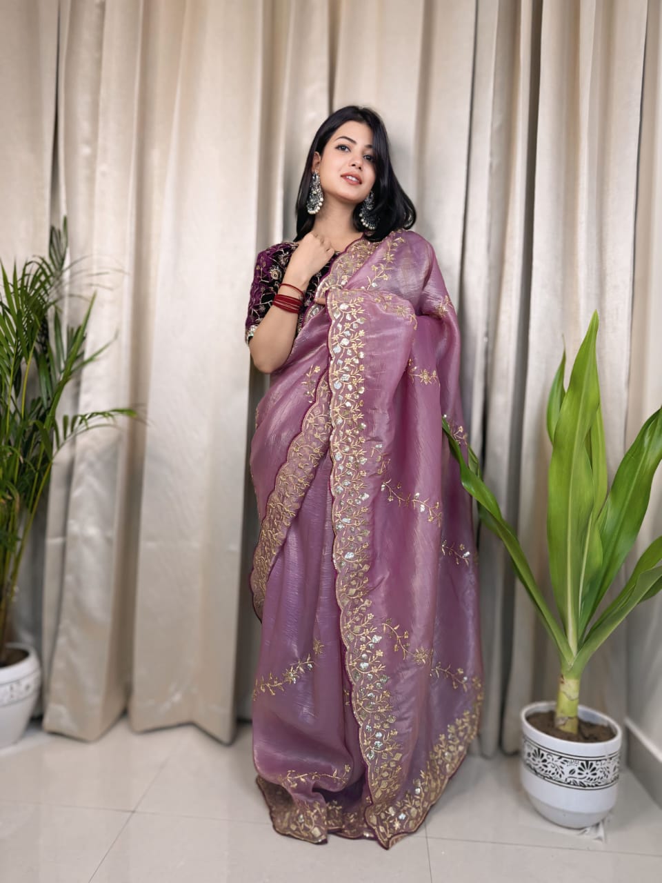 Nazrat Gold Crush Saree with Heavy Embroidery