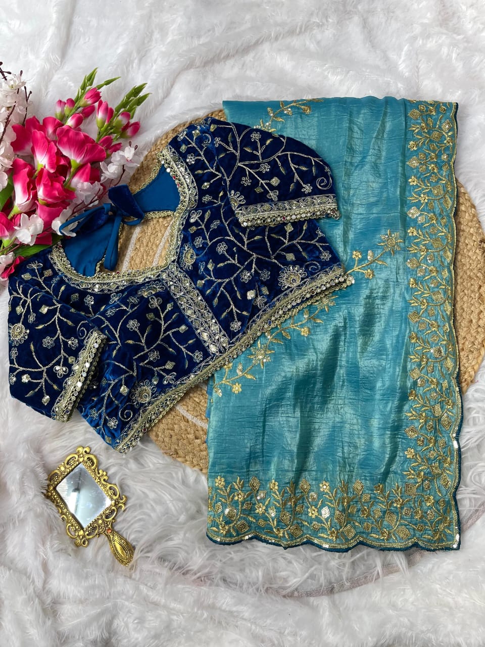 Nazrat Gold Crush Saree with Heavy Embroidery