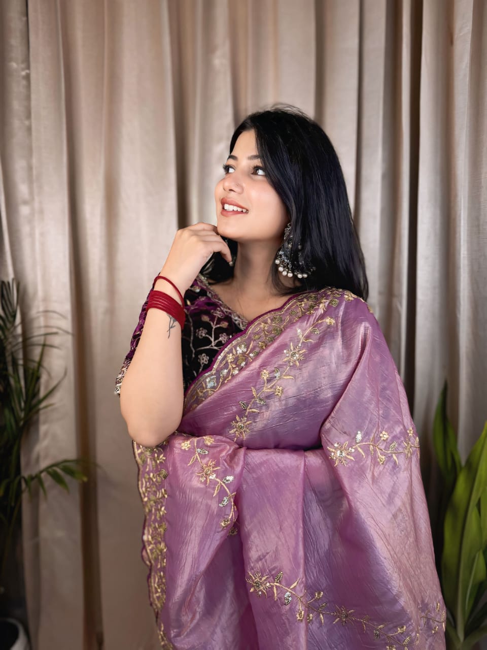 Nazrat Gold Crush Saree with Heavy Embroidery