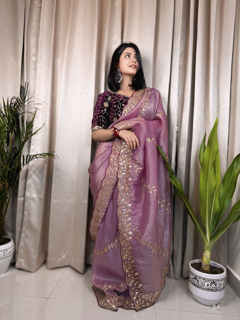 Nazrat Gold Crush Saree with Heavy Embroidery