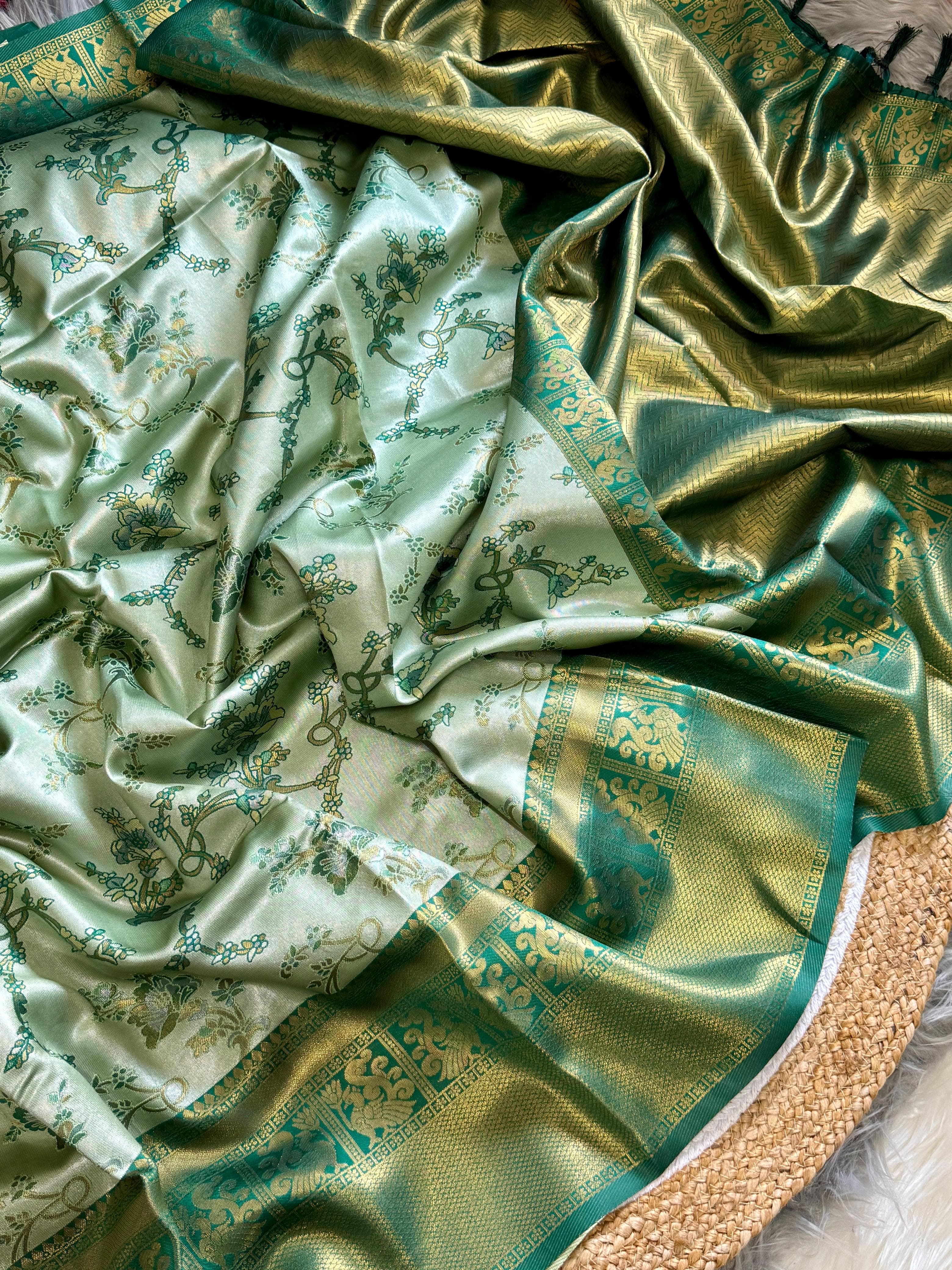 Off Green Soft Tissue Silk Saree