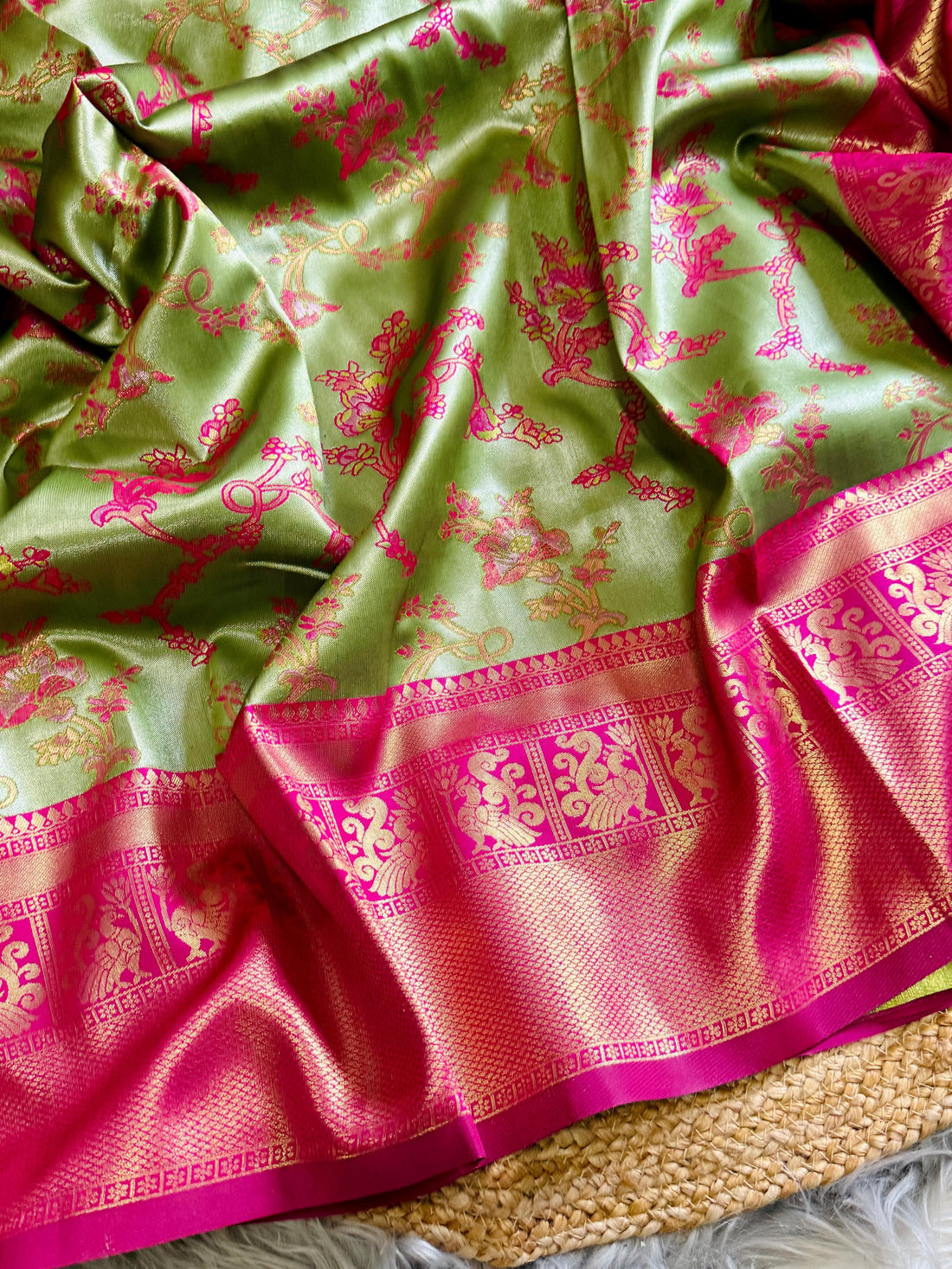 Pale Olive Soft Tissue Silk Saree