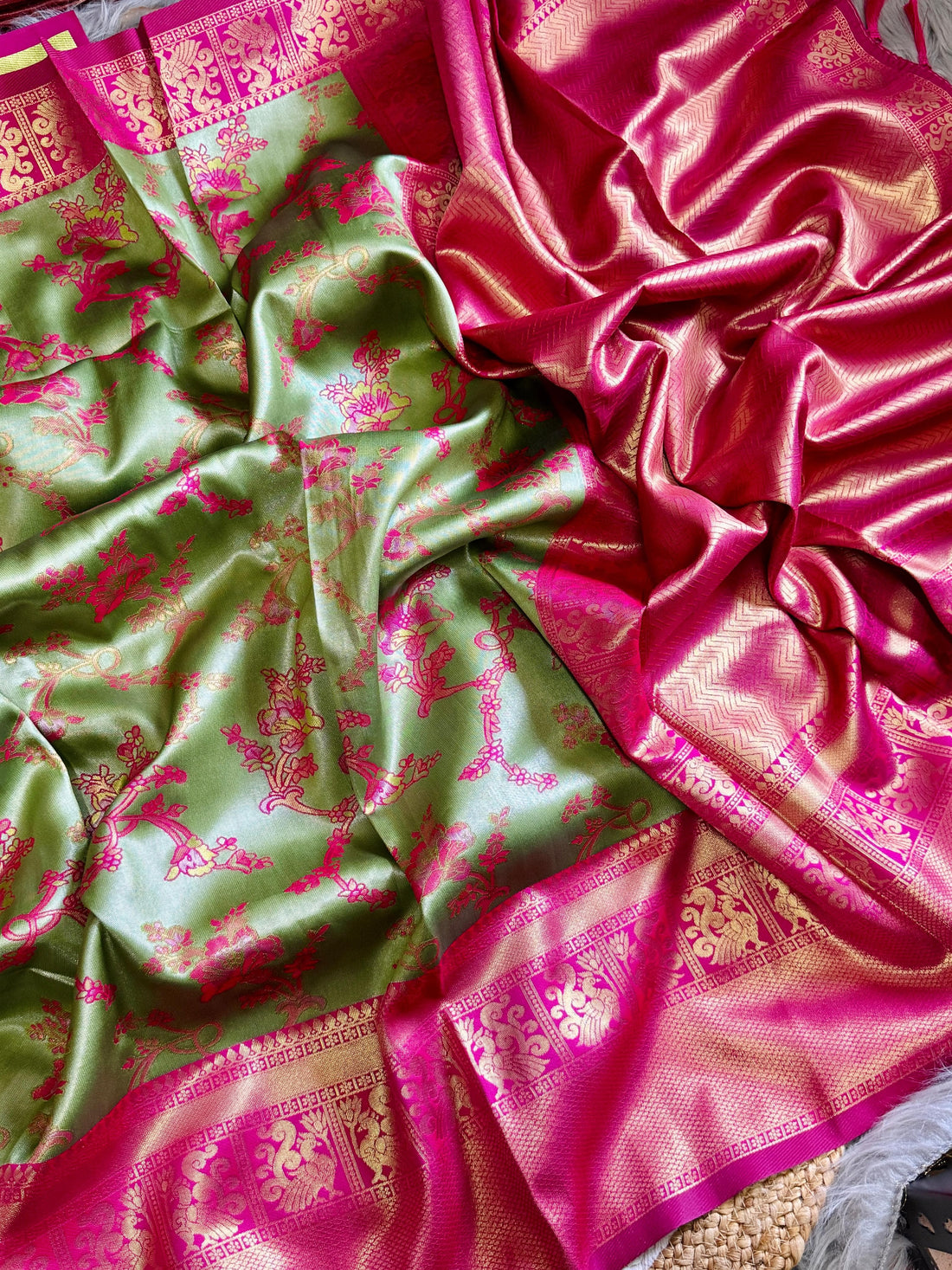 Pale Olive Soft Tissue Silk Saree