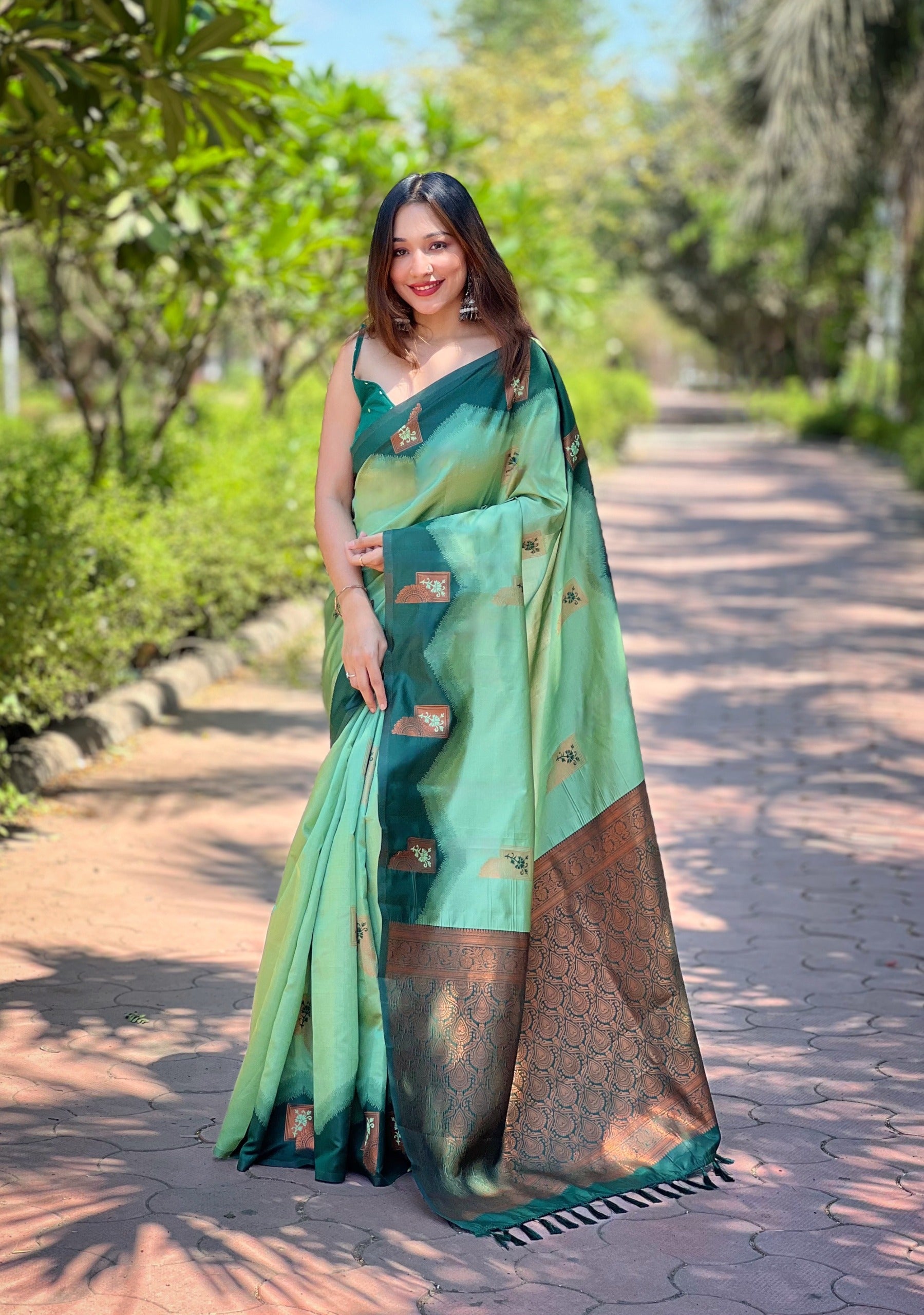 Pale Teal Pure Kanjivaram Full Zari Silk Saree
