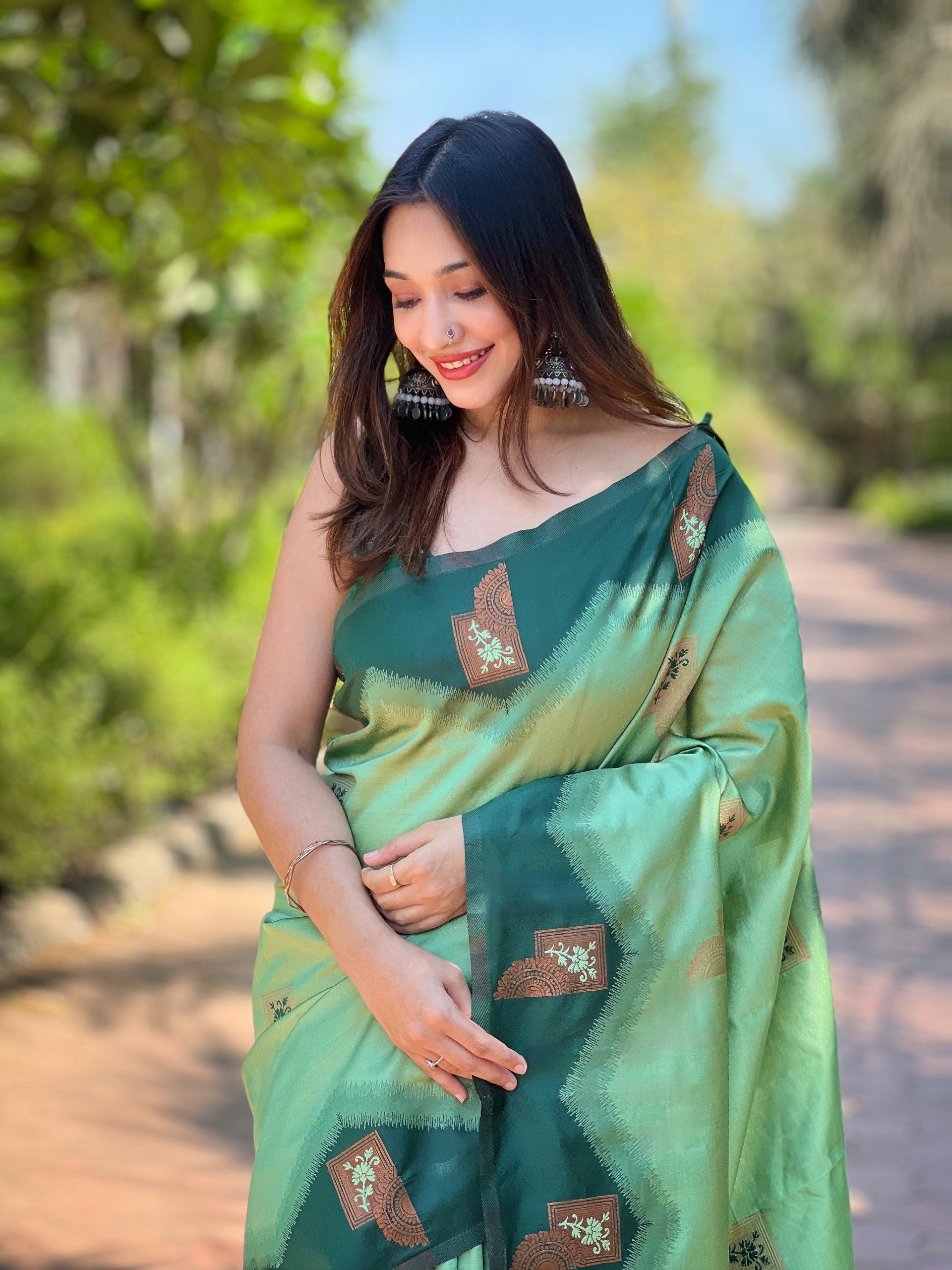 Pale Teal Pure Kanjivaram Full Zari Silk Saree
