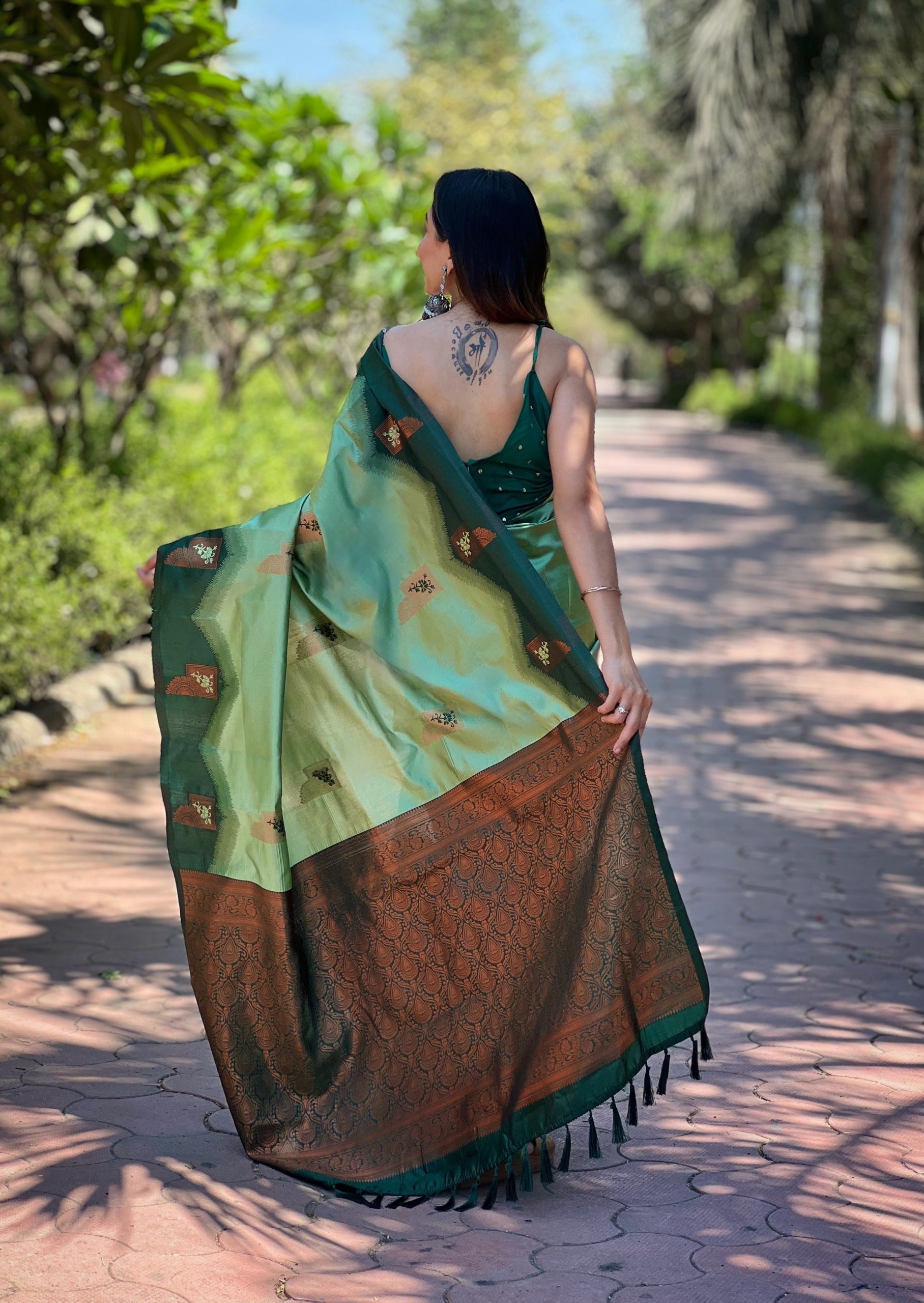 Pale Teal Pure Kanjivaram Full Zari Silk Saree
