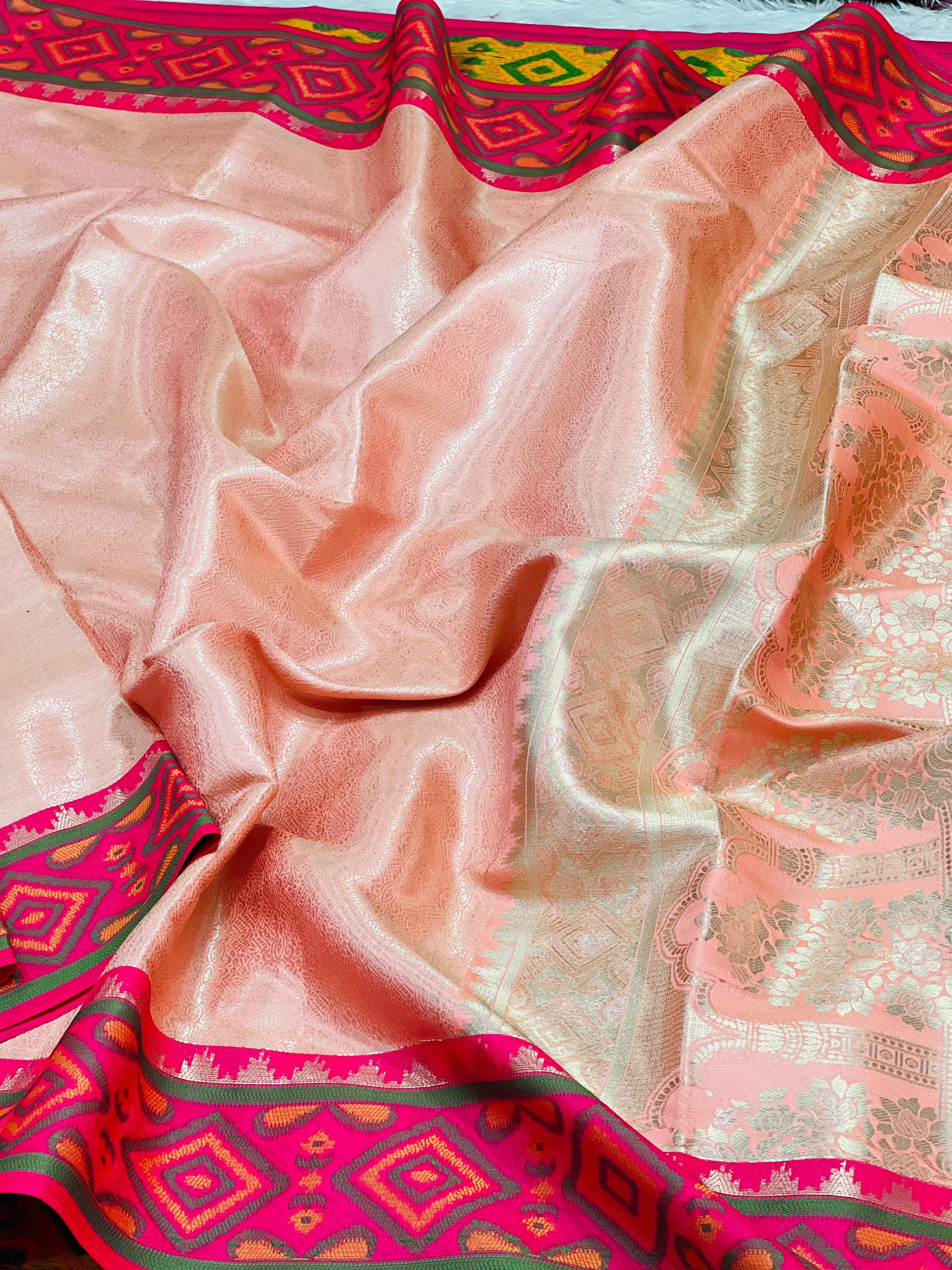 Peach Pink Kanjivaram Patola Silk Saree