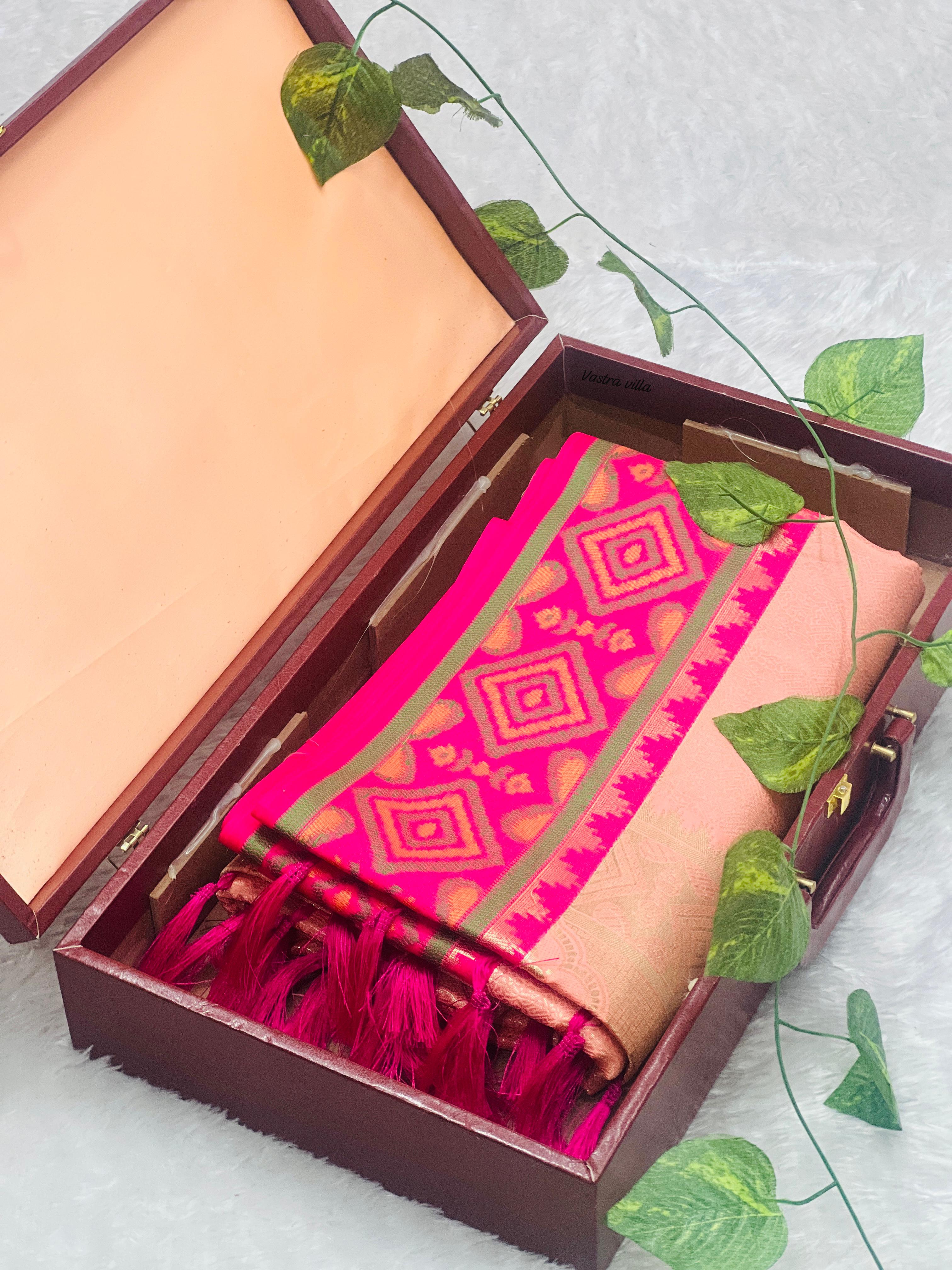 Peach Pink Kanjivaram Patola Silk Saree