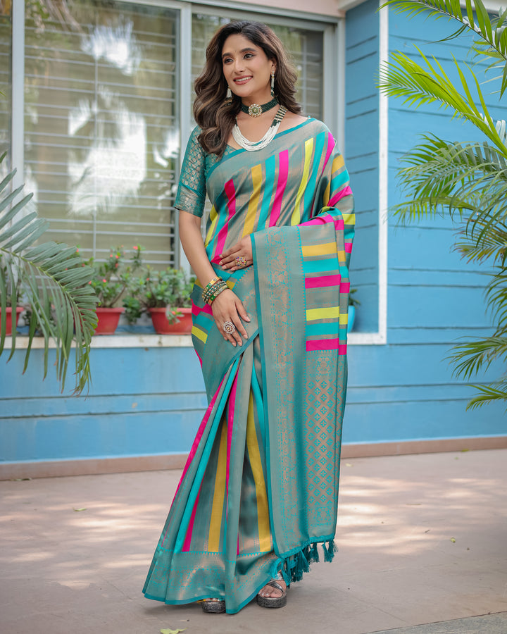 Persian Green Pure Soft Semi Kanjivaram Pattu Silk Saree
