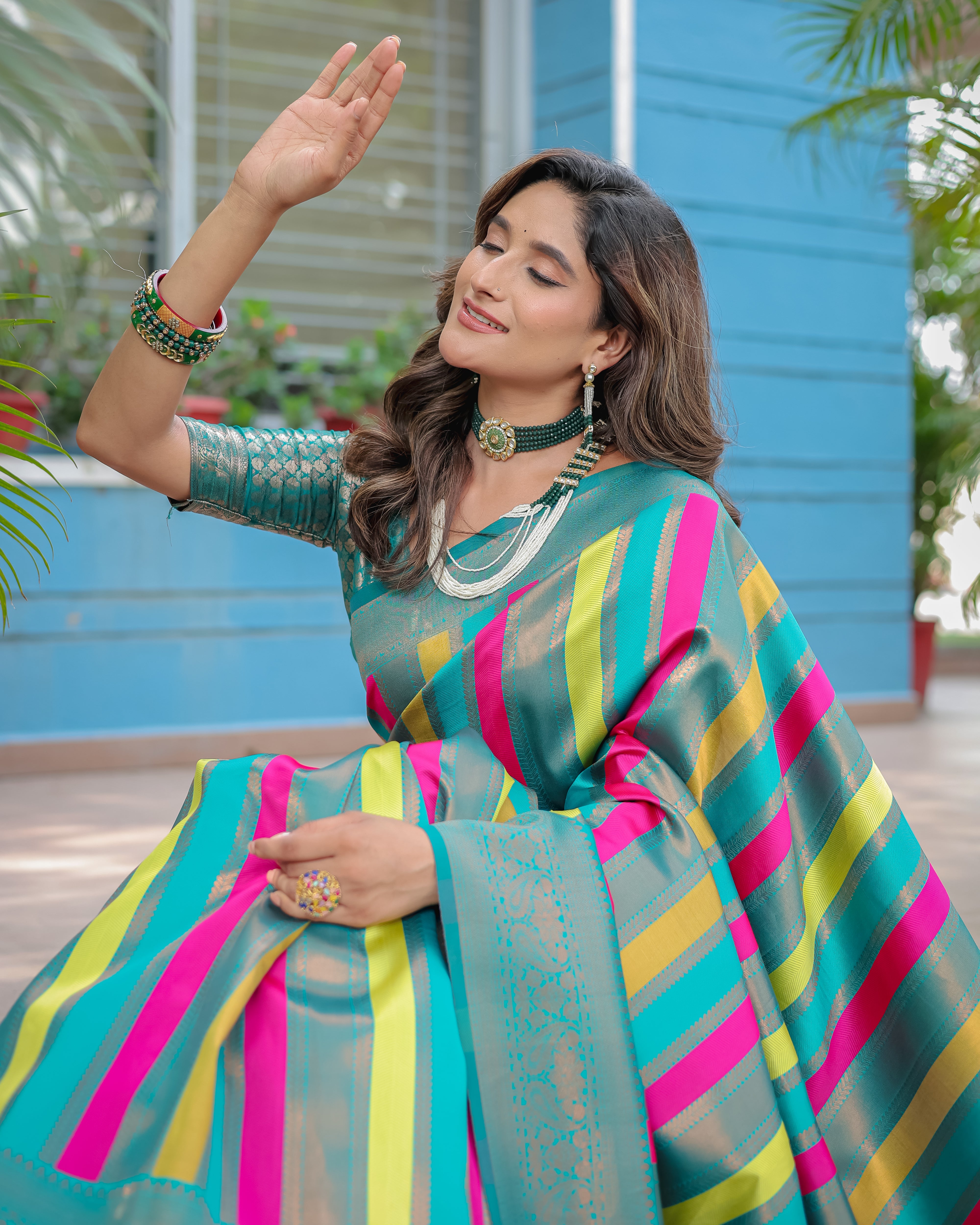 Persian Green Pure Soft Semi Kanjivaram Pattu Silk Saree