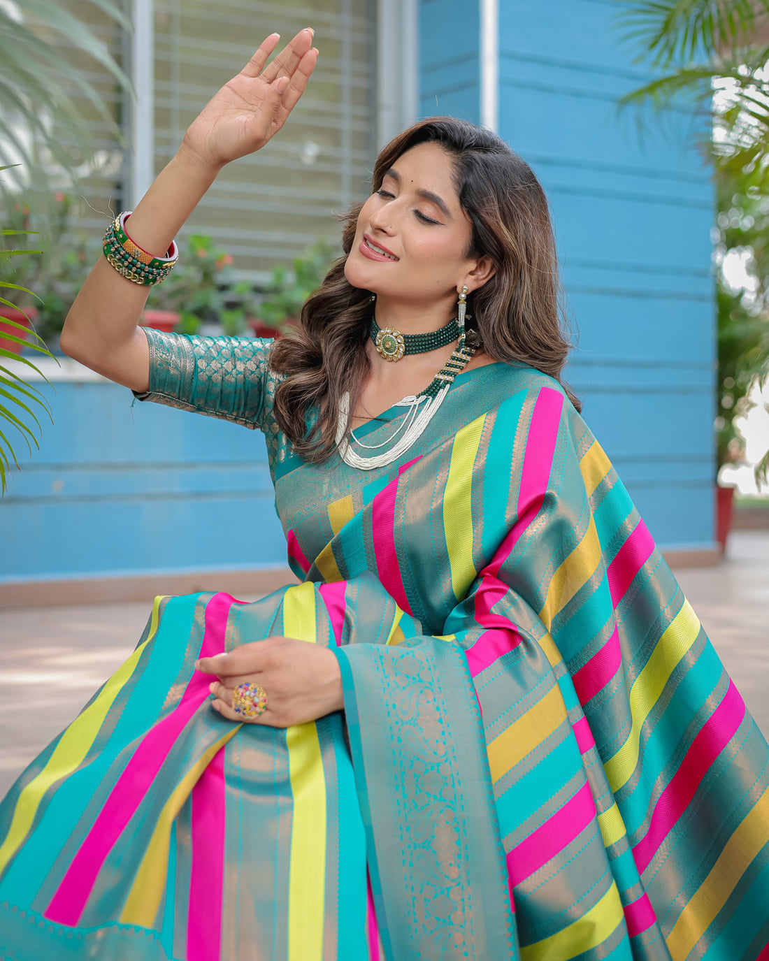 Persian Green Pure Soft Semi Kanjivaram Pattu Silk Saree