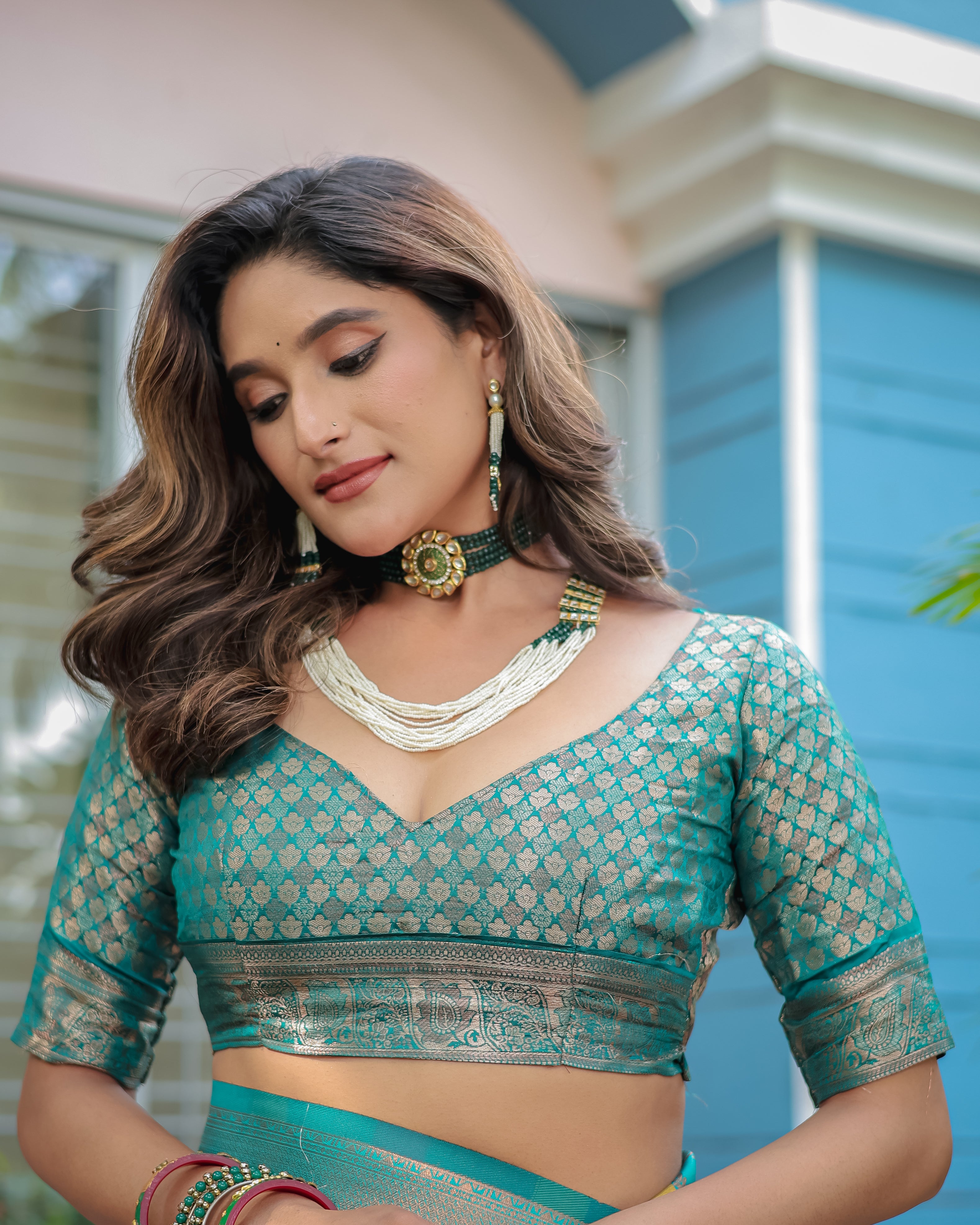 Persian Green Pure Soft Semi Kanjivaram Pattu Silk Saree