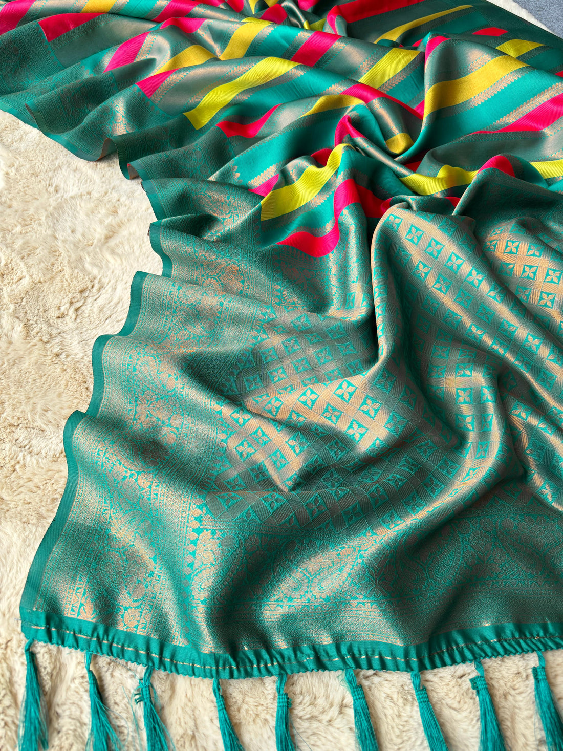 Persian Green Pure Soft Semi Kanjivaram Pattu Silk Saree