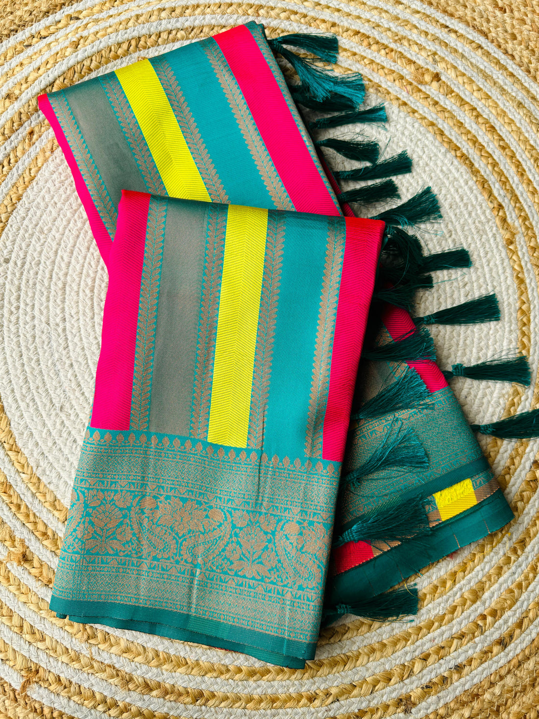 Persian Green Pure Soft Semi Kanjivaram Pattu Silk Saree