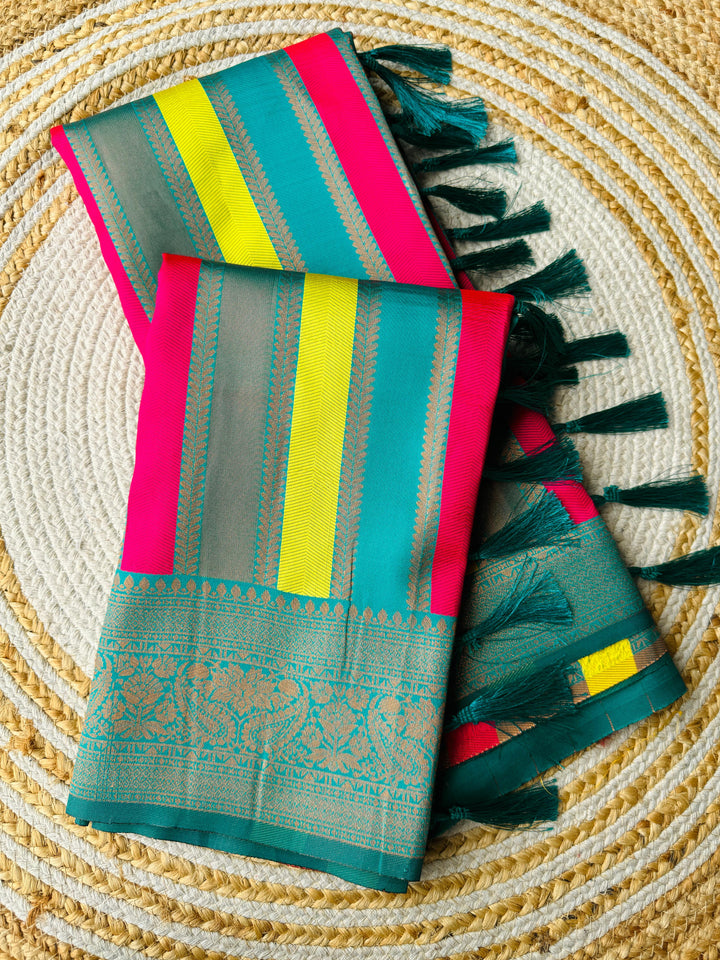 Persian Green Pure Soft Semi Kanjivaram Pattu Silk Saree